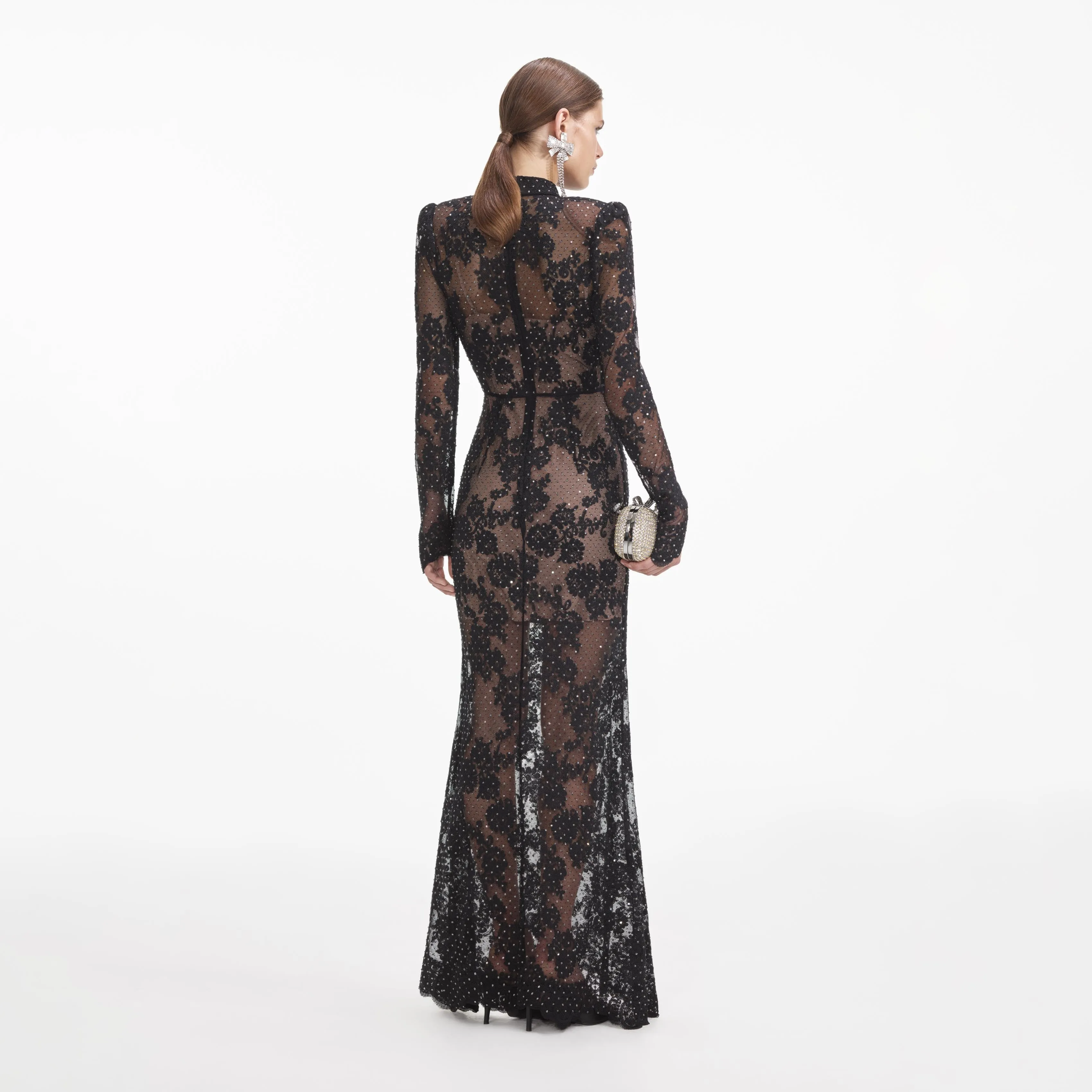 Black Rhinestone Lace Maxi Dress sold by Self-Portrait product image thumbnail 3