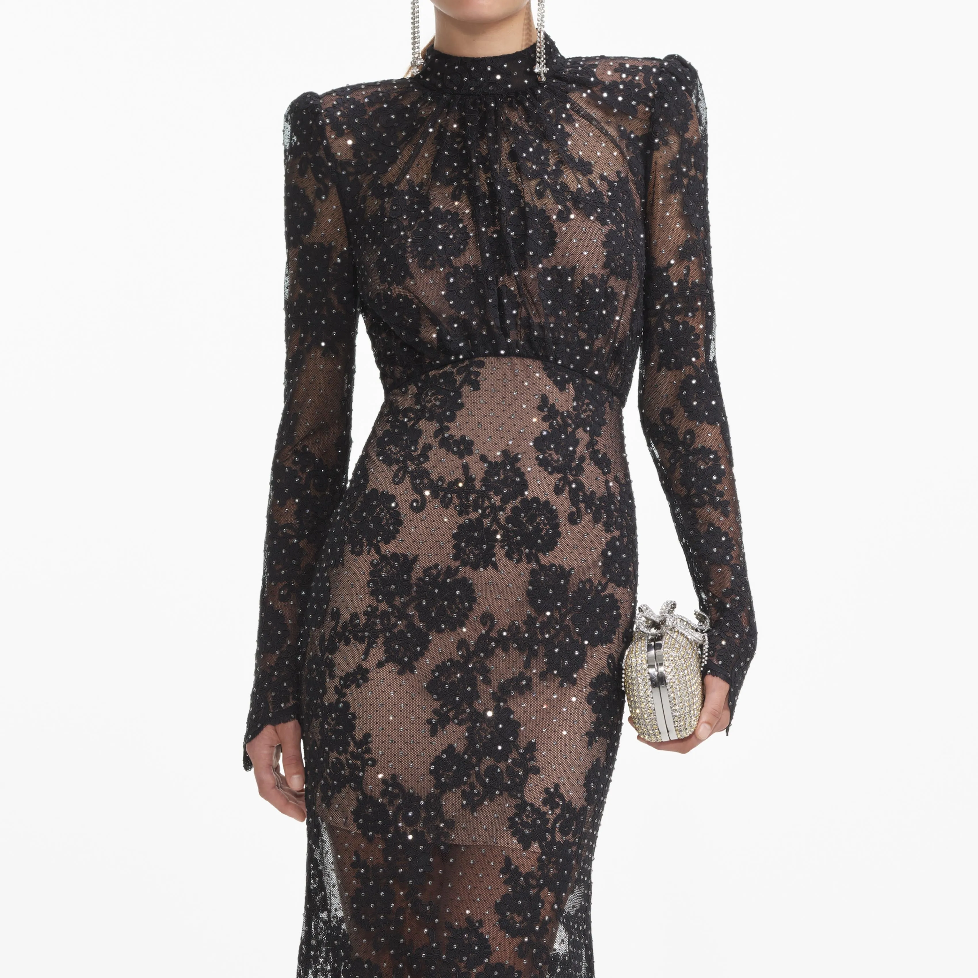 Black Rhinestone Lace Maxi Dress sold by Self-Portrait product image thumbnail 4