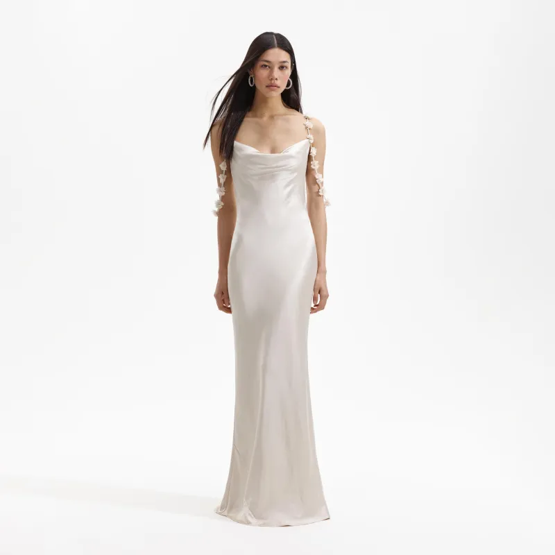 Champagne Satin Flower Maxi Dress made by Self-Portrait