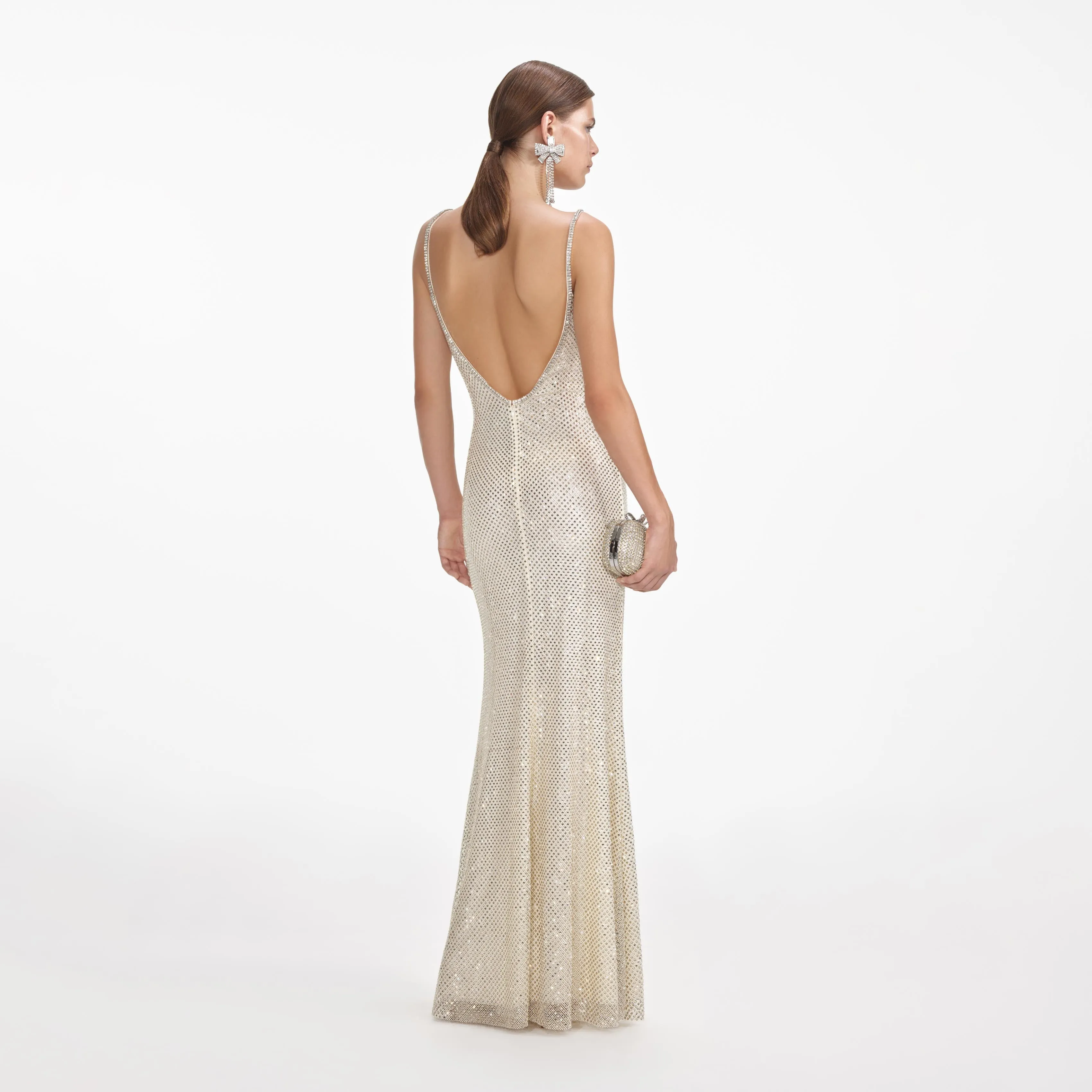 Cream Square Rhinestone Fishnet Maxi Dress sold by Self-Portrait product image thumbnail 3