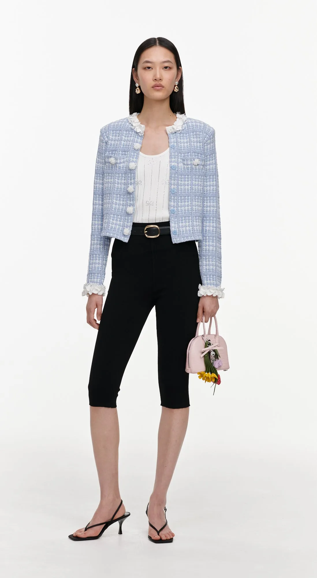 Blue Check Knit Beaded Jacket sold by Self-Portrait