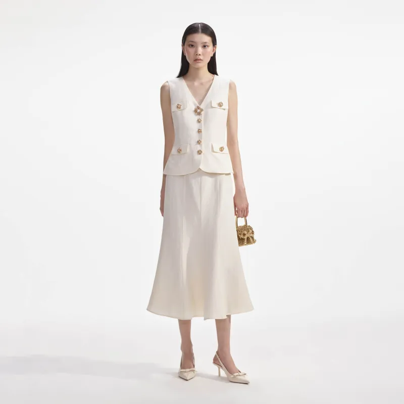 Cream Linen Midi Dress made by Self-Portrait