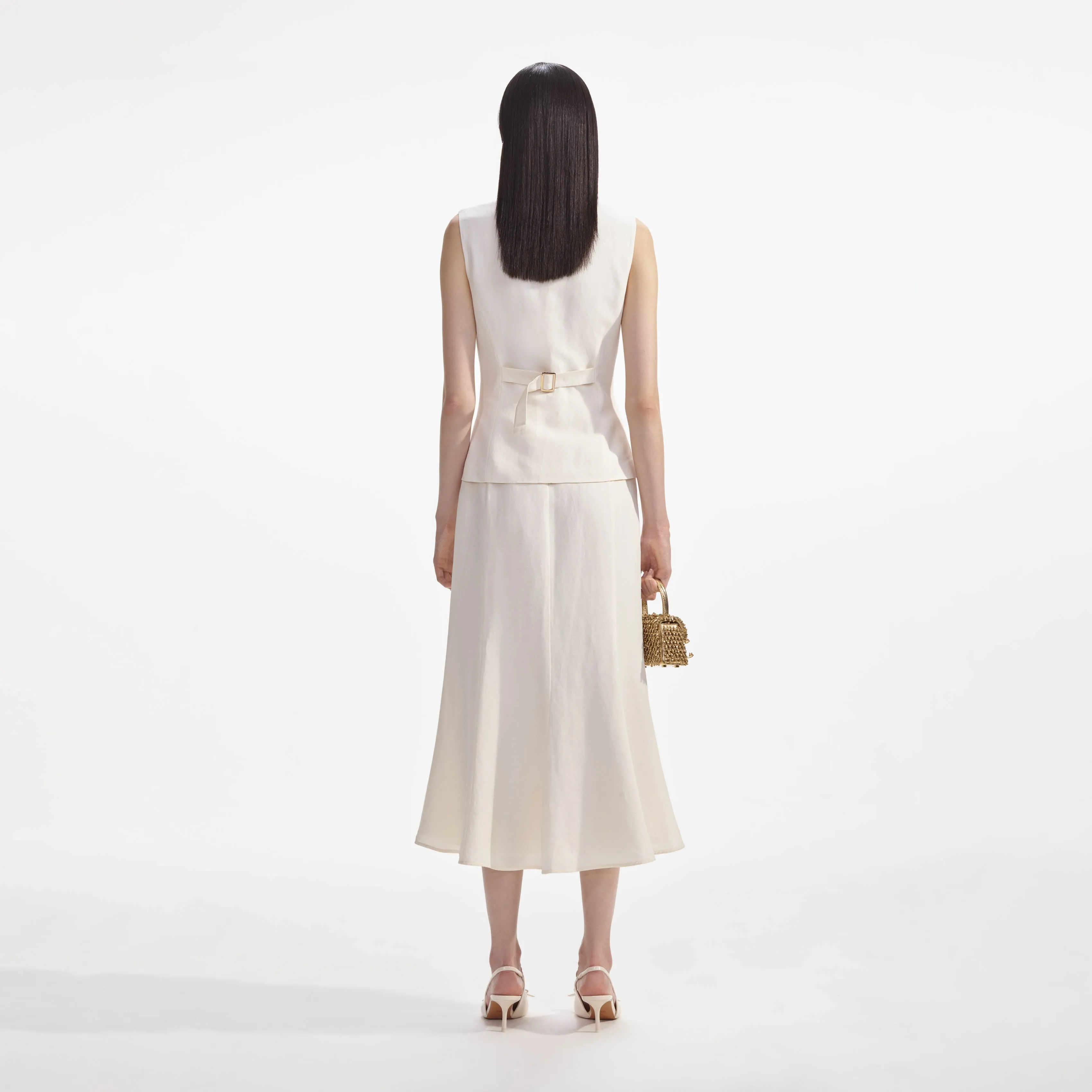 Cream Linen Midi Dress sold by Self-Portrait product image thumbnail 3