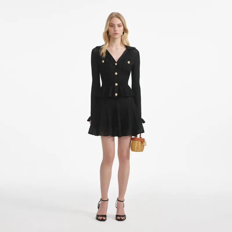 Black Pointelle V Neck Knit Mini Dress made by Self-Portrait