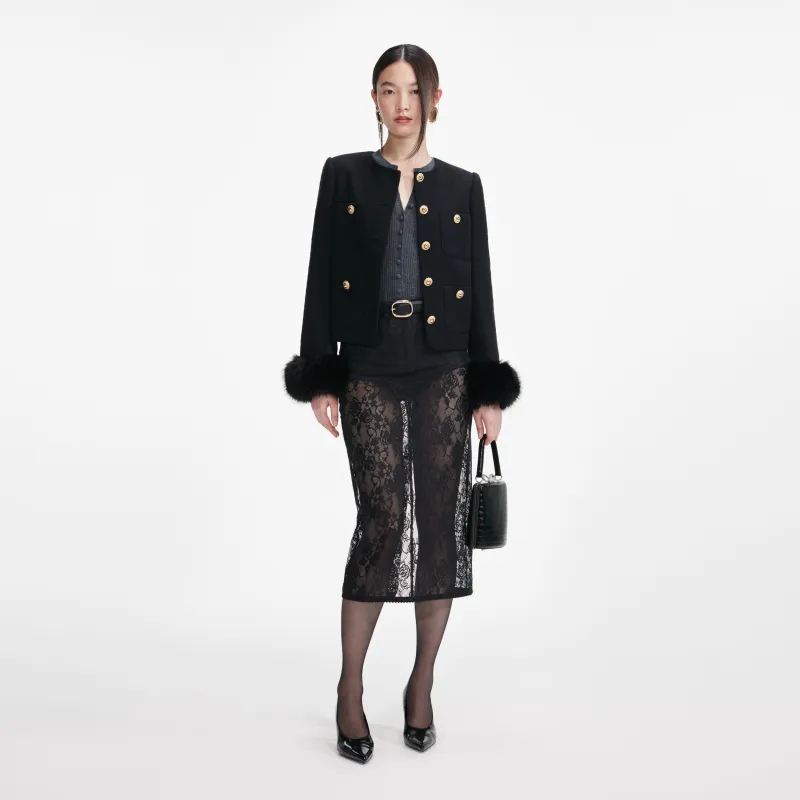 Black Boucle Fur Cuff Jacket made by Self-Portrait