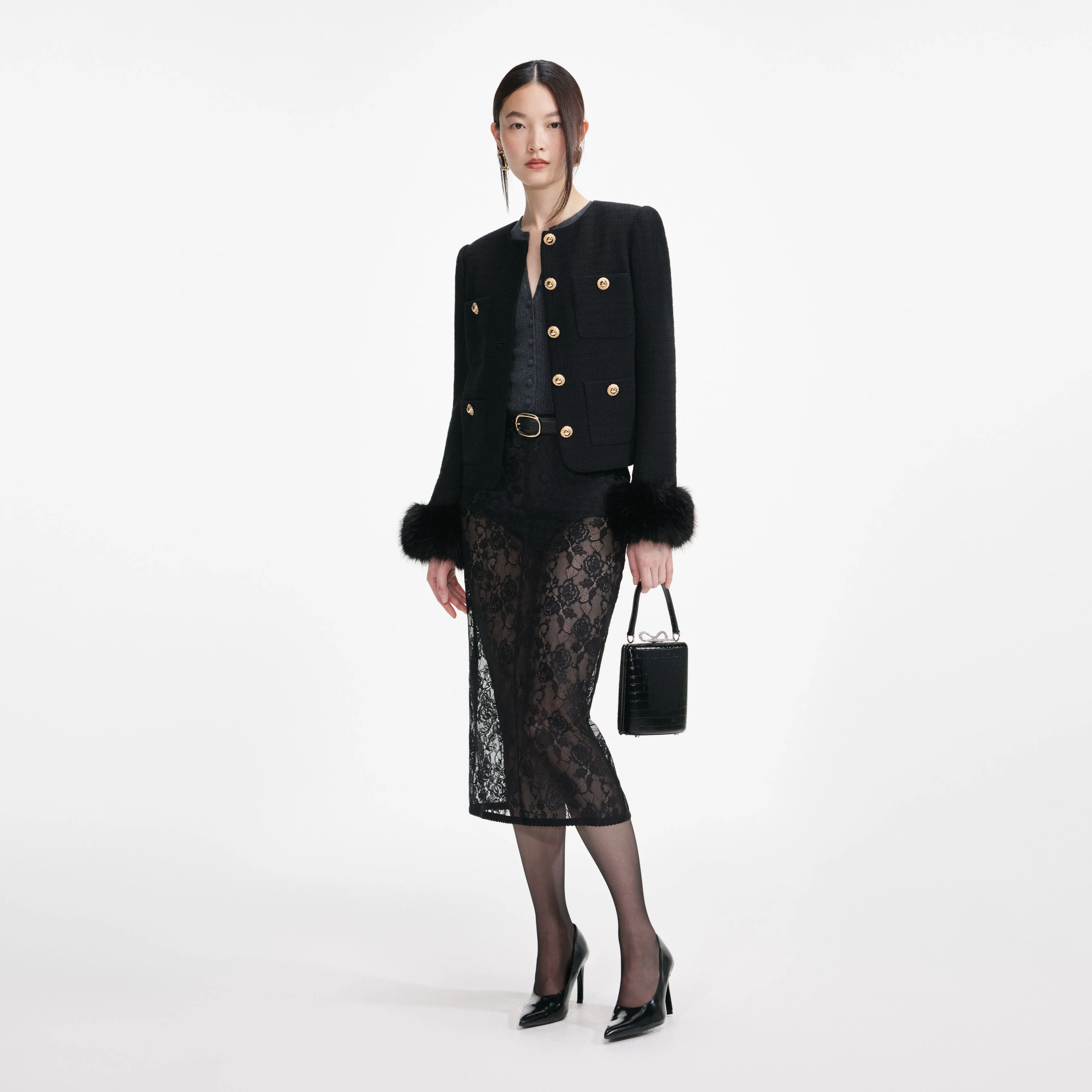 Black Boucle Fur Cuff Jacket sold by Self-Portrait product image thumbnail 2