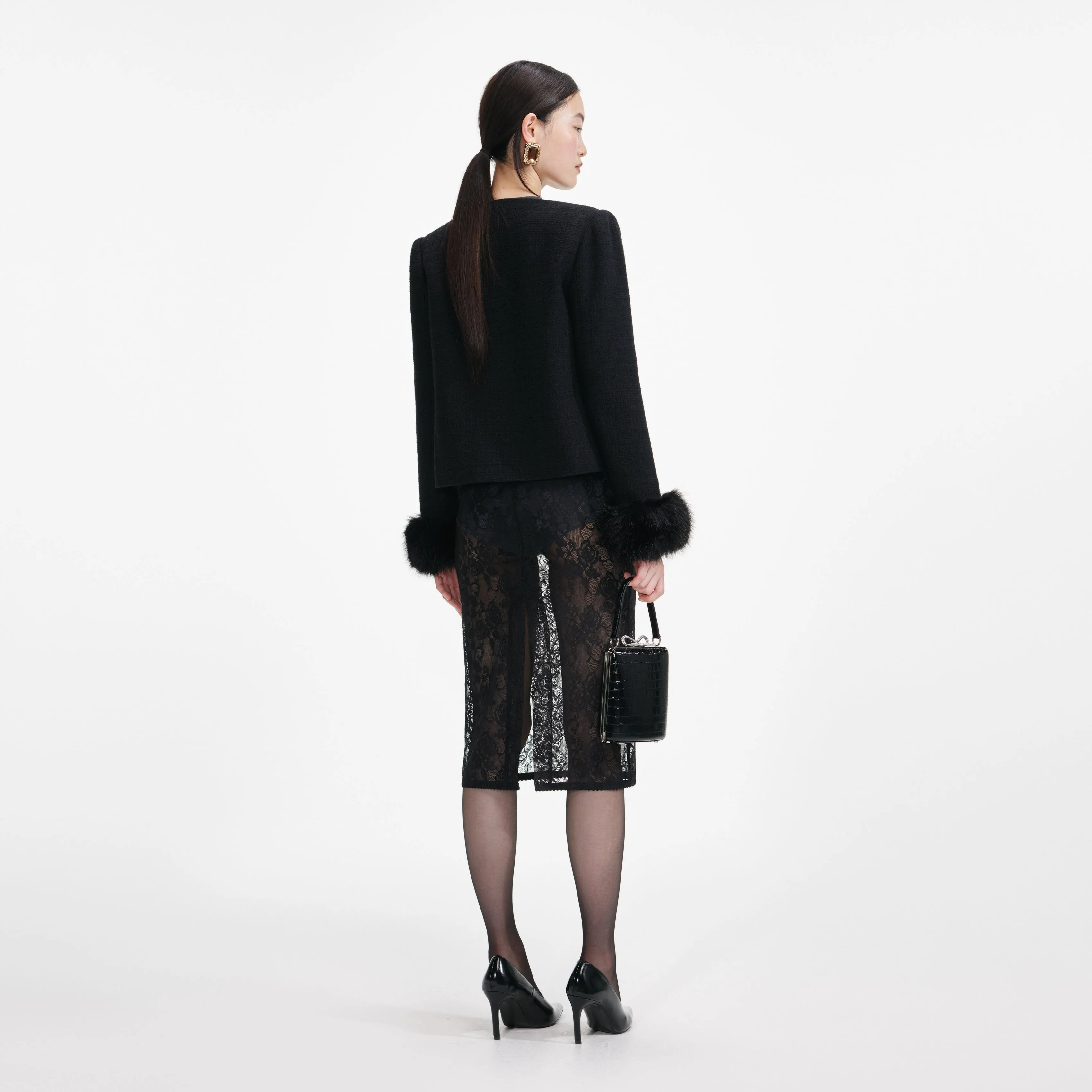 Black Boucle Fur Cuff Jacket sold by Self-Portrait product image thumbnail 3