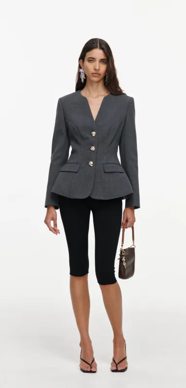 Grey Wool Collarless Jacket made by Self-Portrait