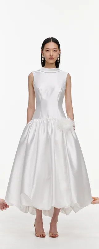 White Taffeta Bubble Hem Midi Dress made by Self-Portrait
