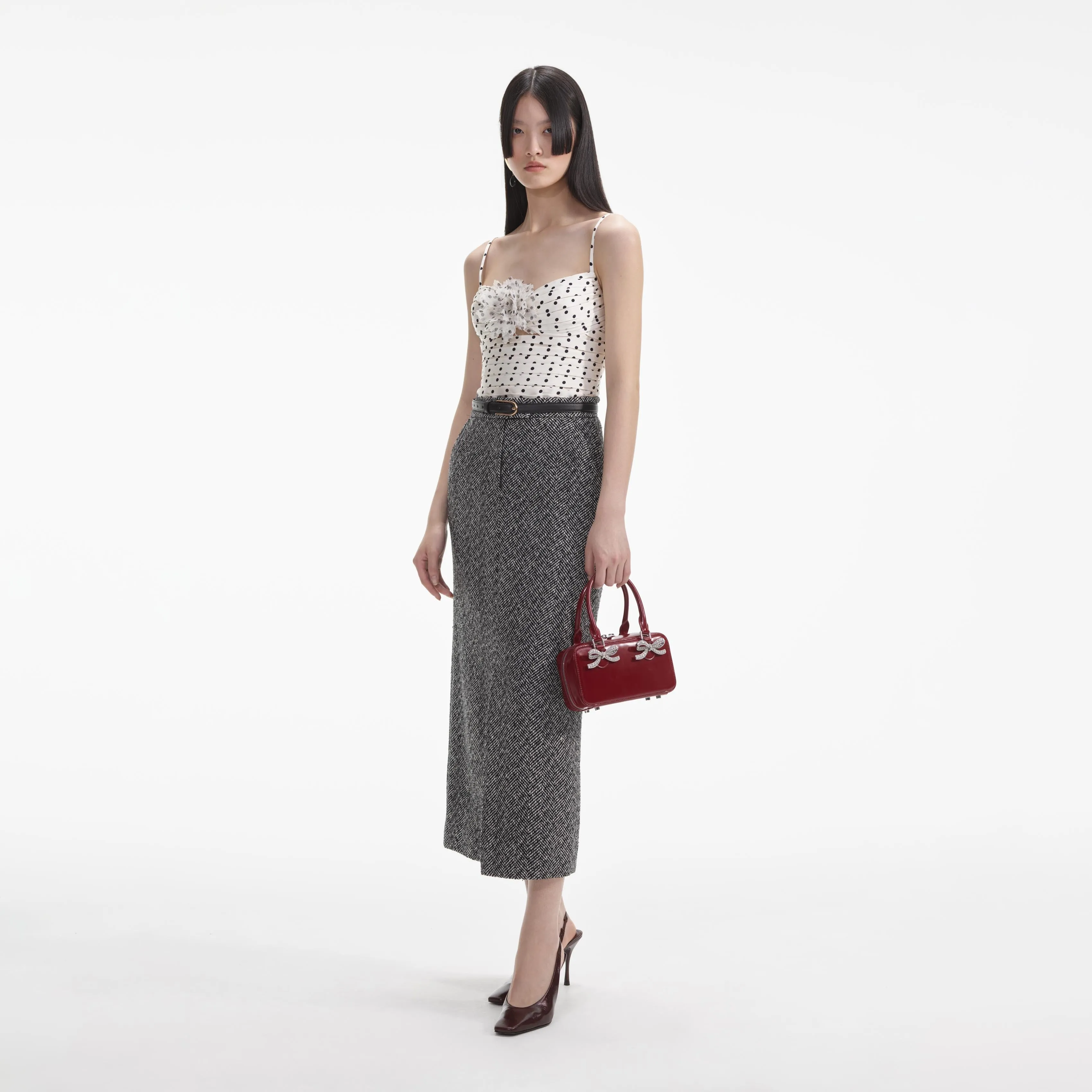 Black Herringbone Midi Skirt sold by Self-Portrait product image thumbnail 2