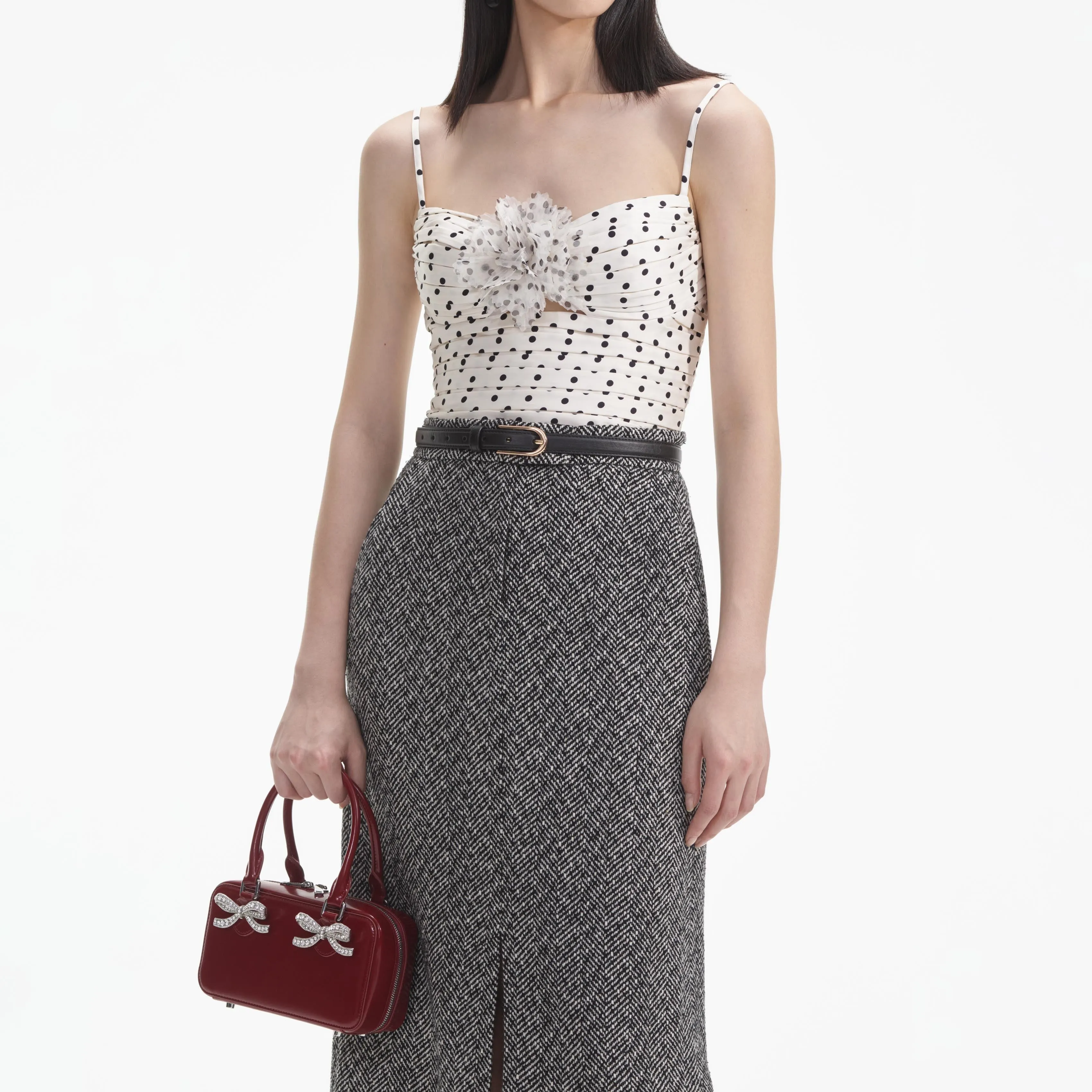 Black Herringbone Midi Skirt sold by Self-Portrait product image thumbnail 4