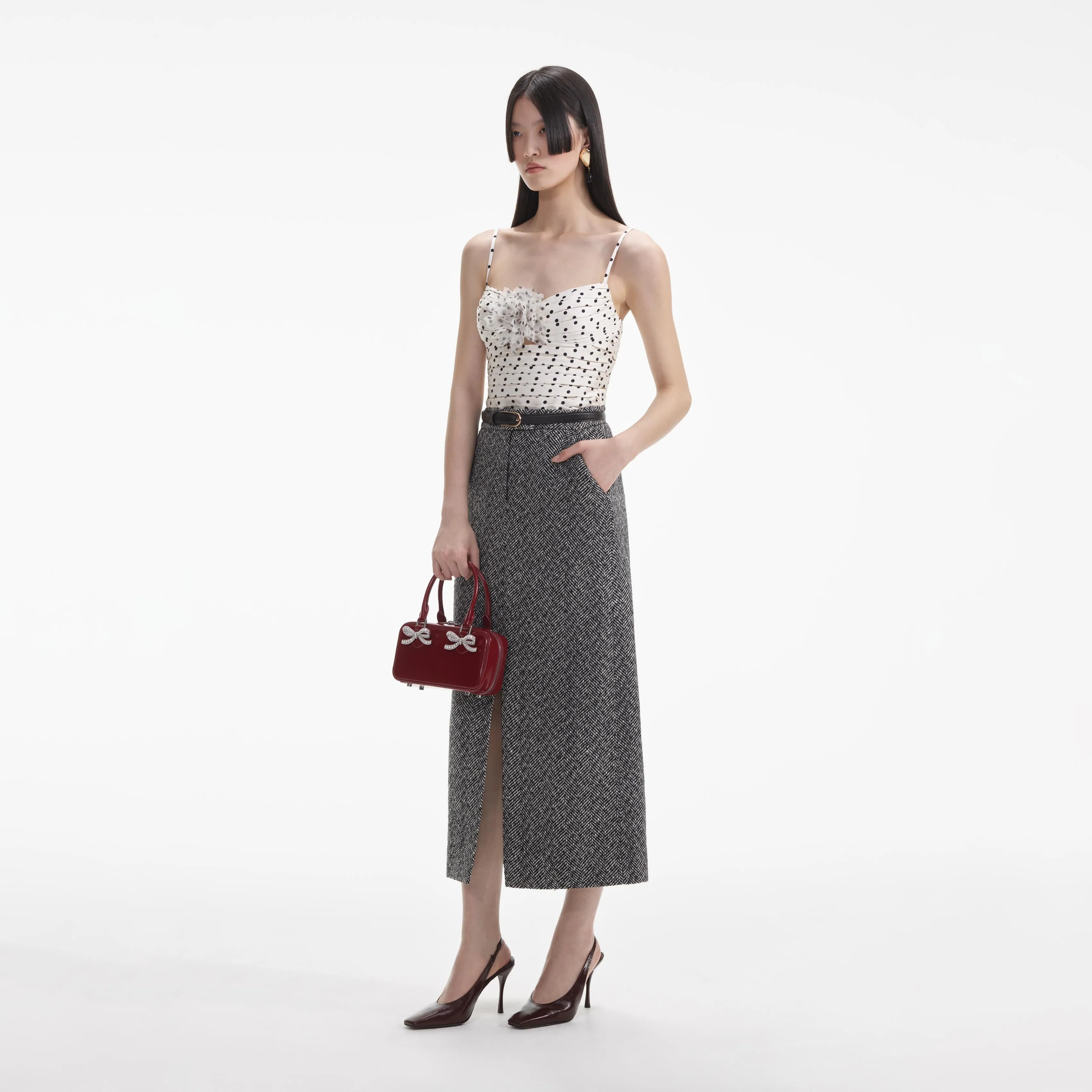 Black Herringbone Midi Skirt sold by Self-Portrait product image thumbnail 5