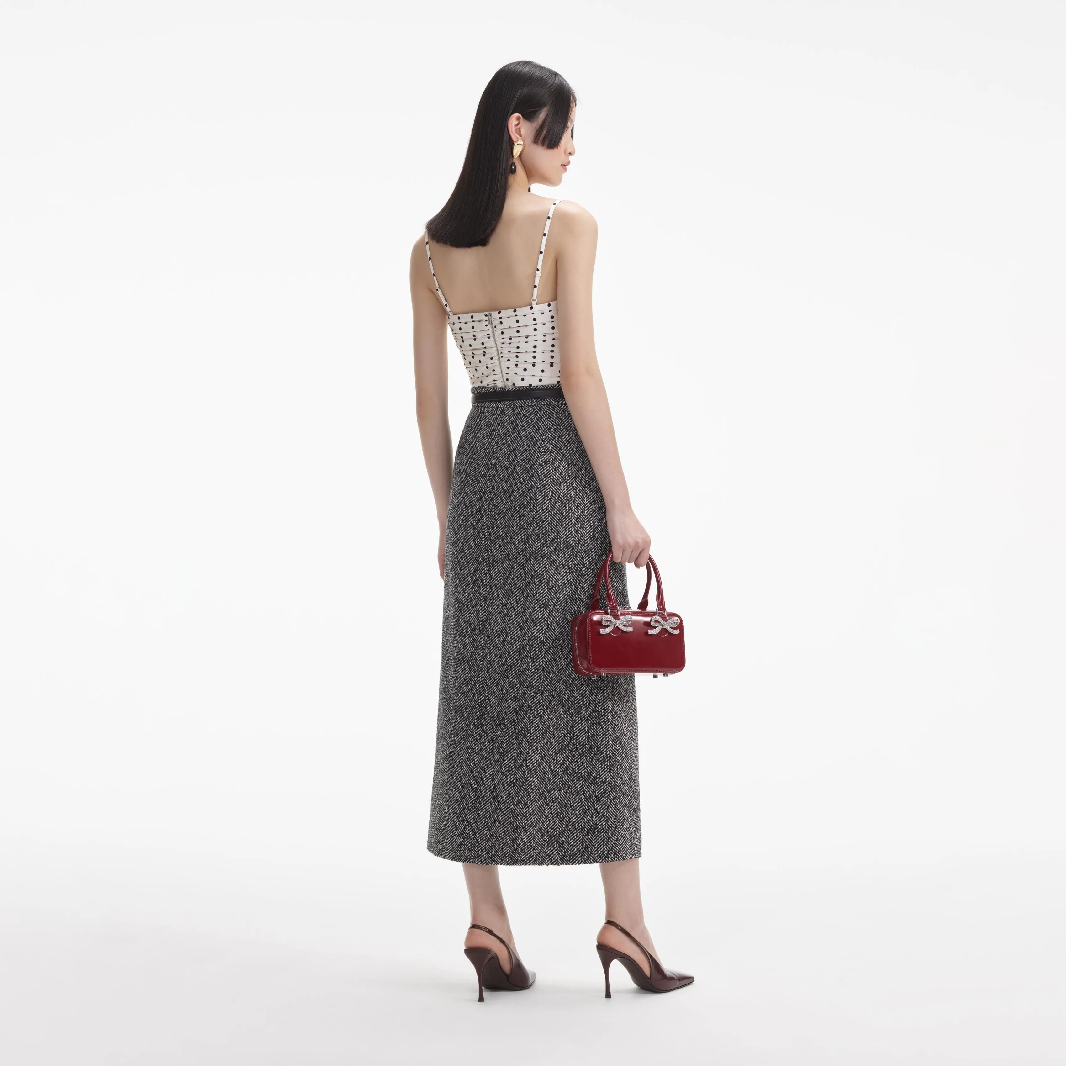 Black Herringbone Midi Skirt sold by Self-Portrait product image thumbnail 3