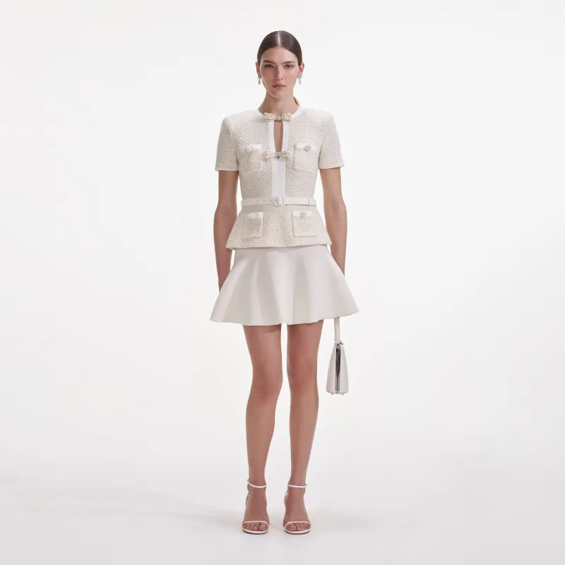 Cream Sequin Knit Mini Dress made by Self-Portrait