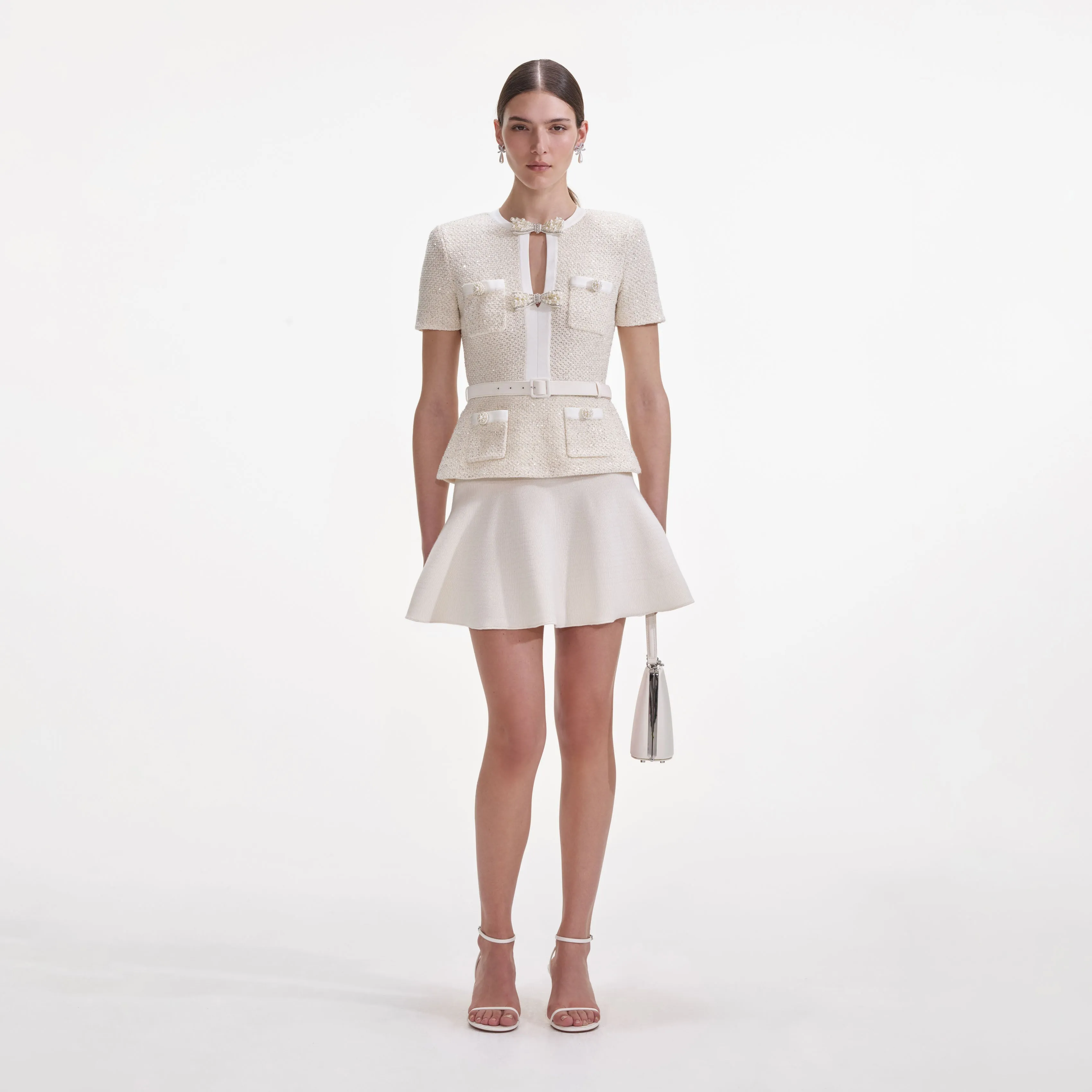 Cream Sequin Knit Mini Dress sold by Self-Portrait