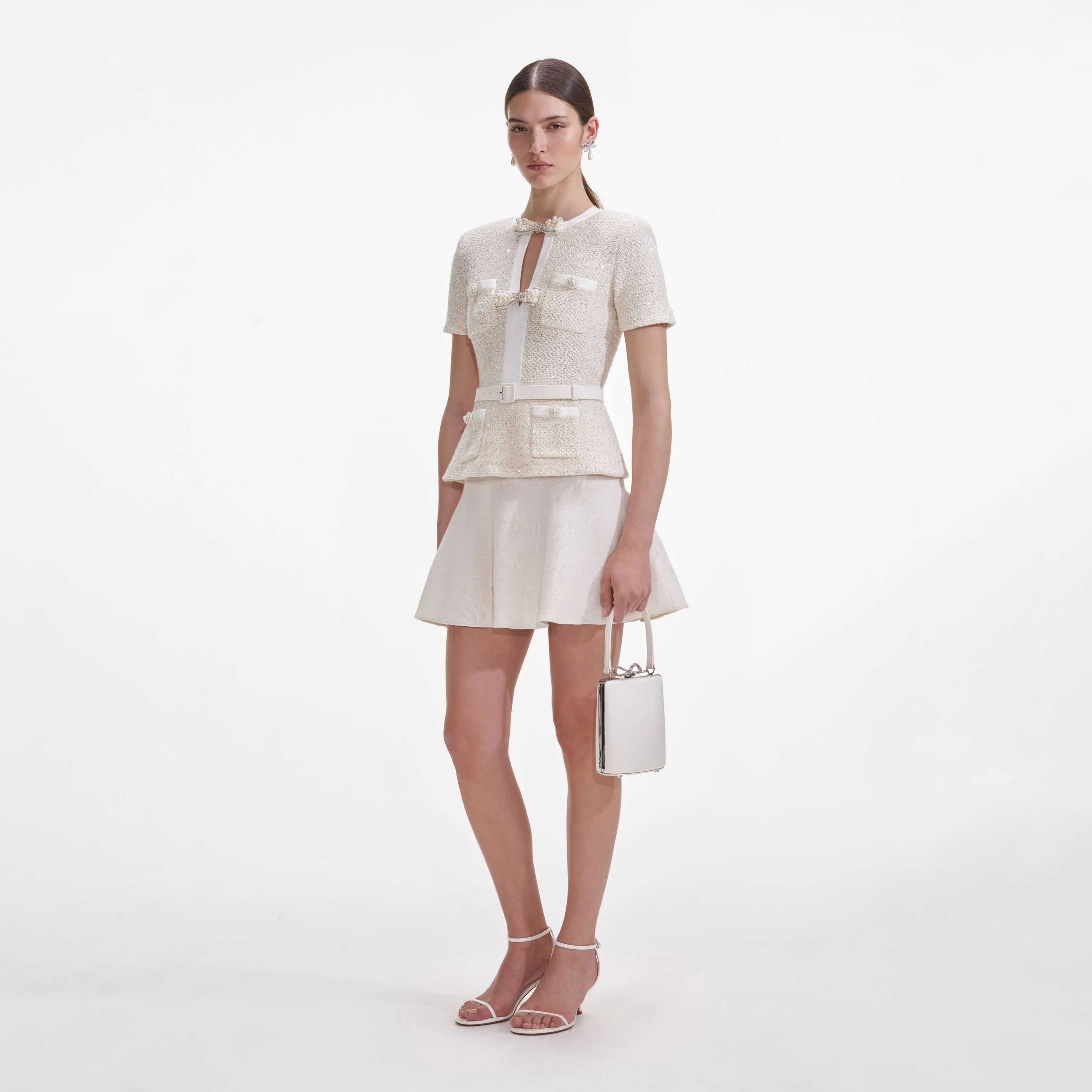 Cream Sequin Knit Mini Dress sold by Self-Portrait product image thumbnail 2