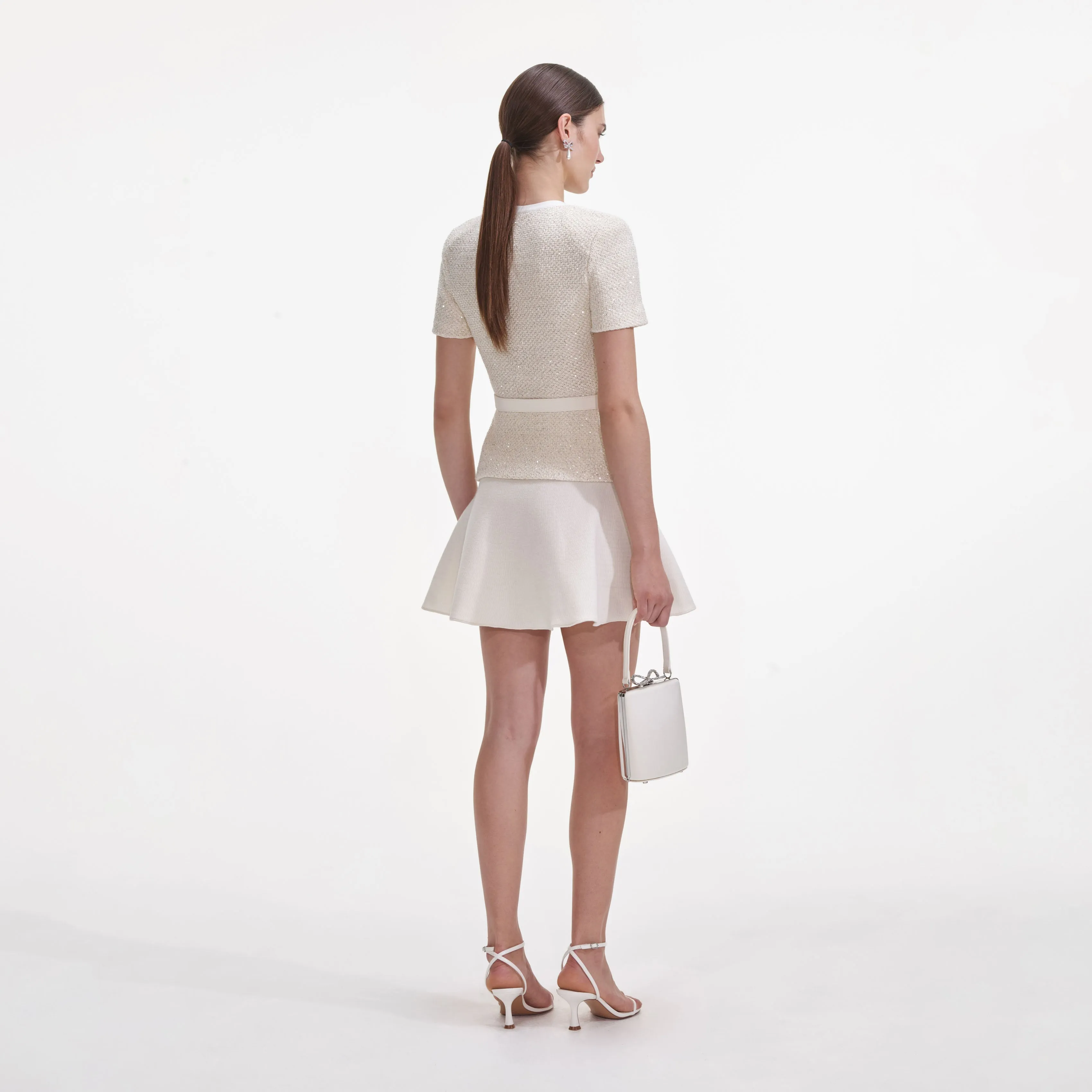 Cream Sequin Knit Mini Dress sold by Self-Portrait product image thumbnail 3