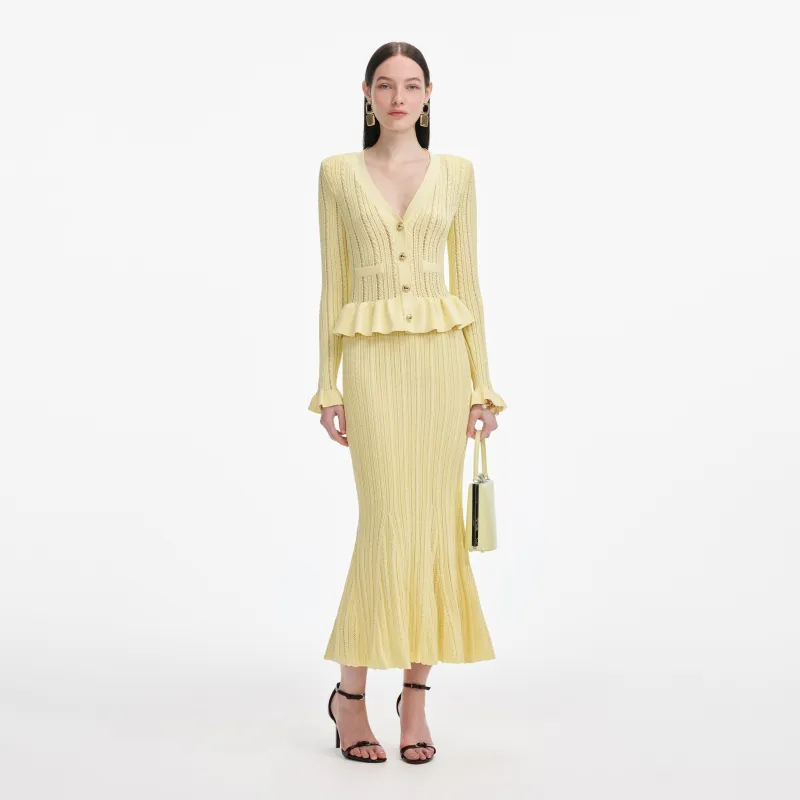 Yellow Knit Peplum Midi Dress made by Self-Portrait