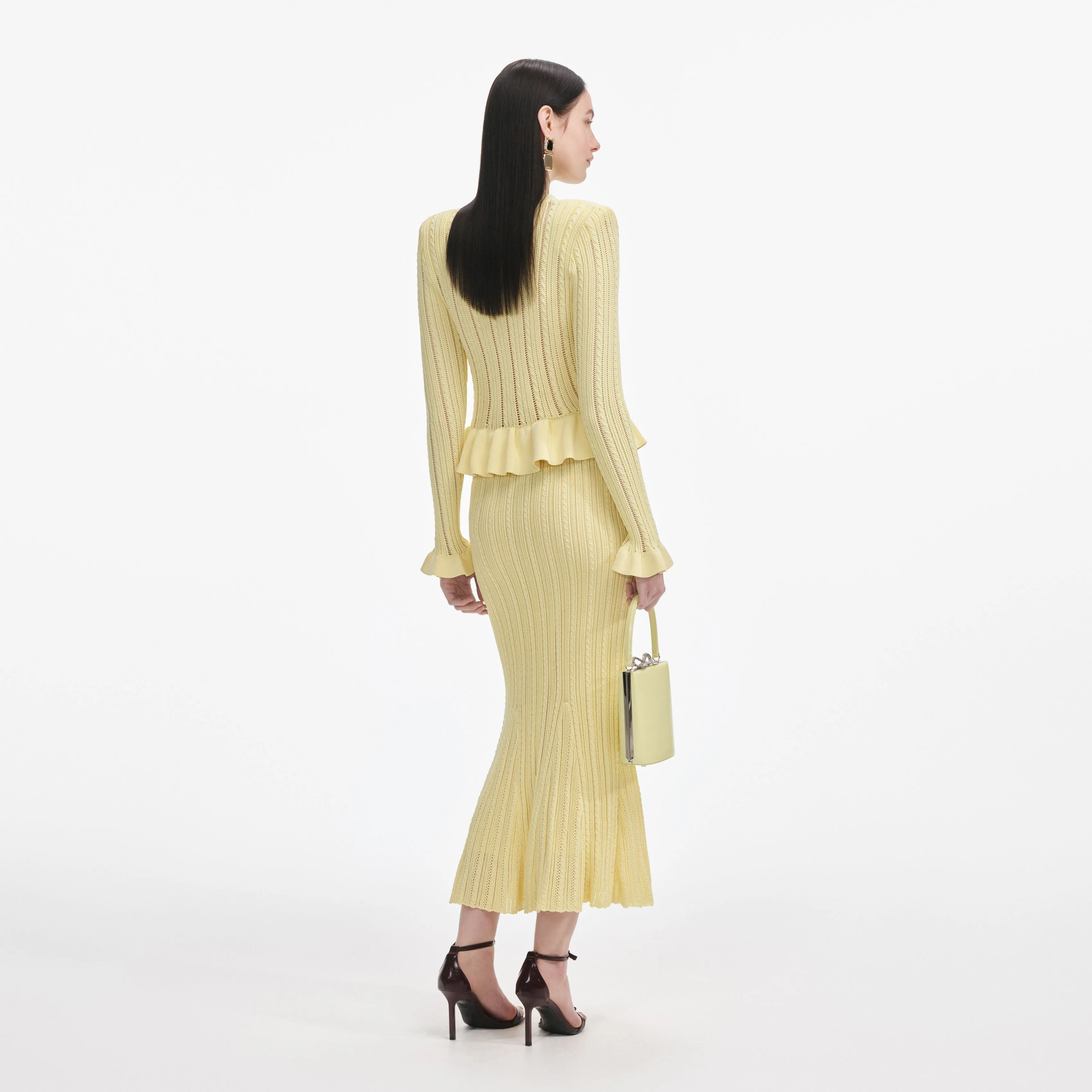 Yellow Knit Peplum Midi Dress sold by Self-Portrait product image thumbnail 3