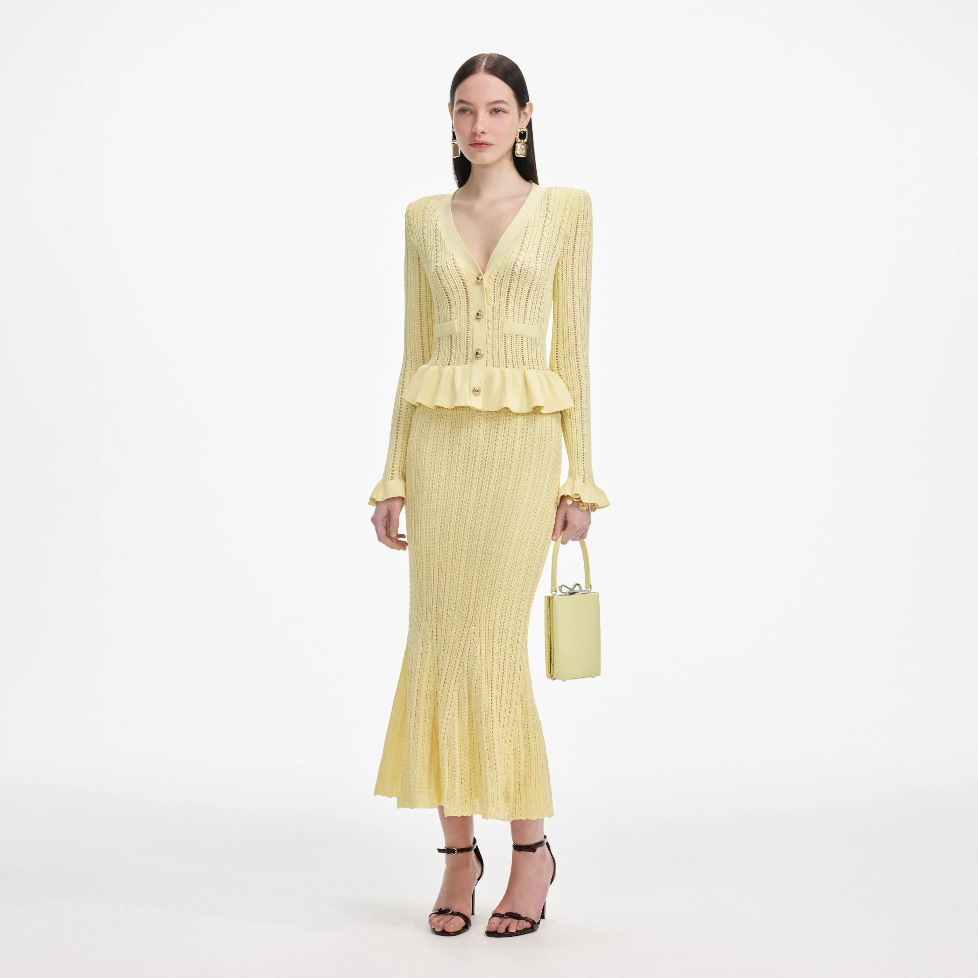 Yellow Knit Peplum Midi Dress sold by Self-Portrait product image thumbnail 2