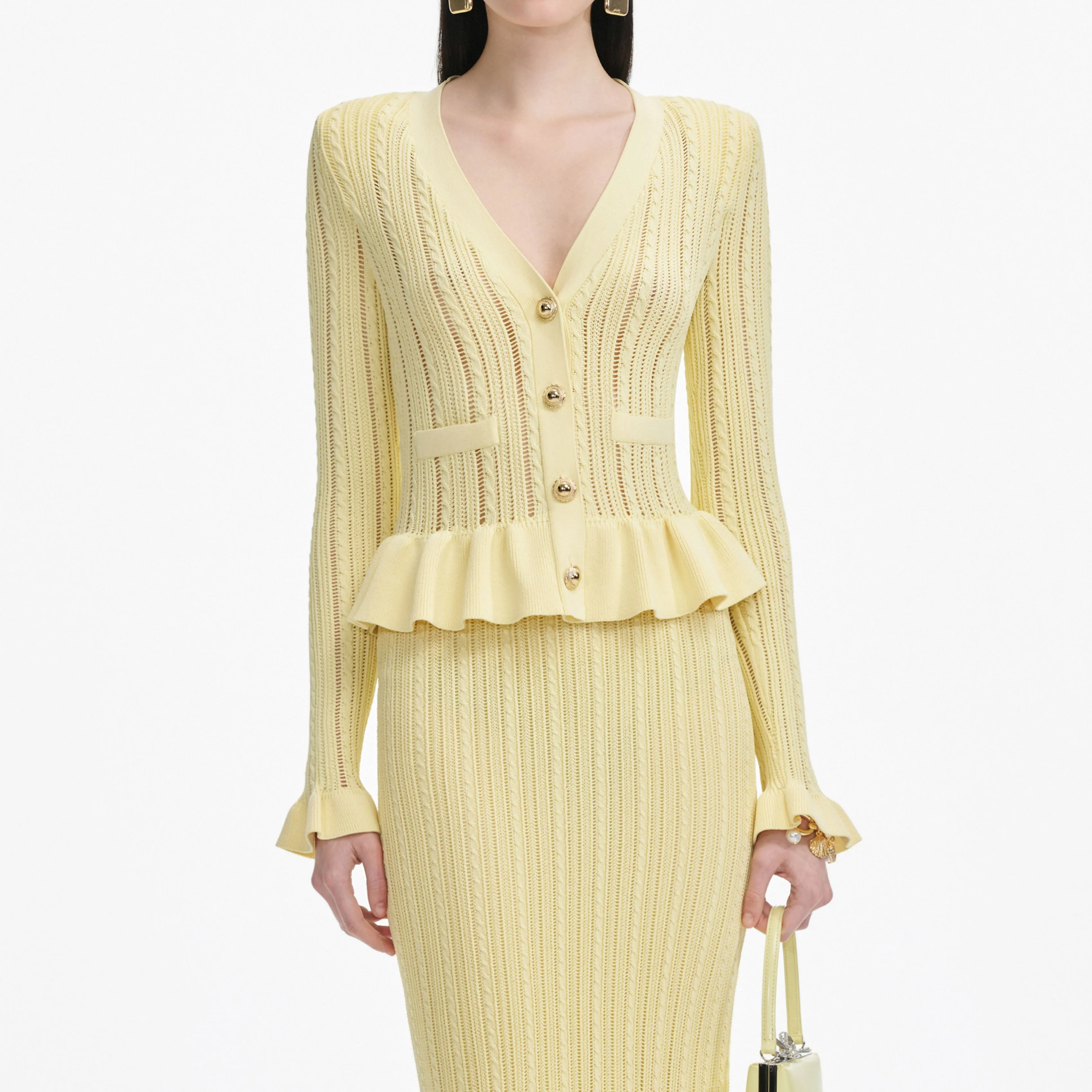Yellow Knit Peplum Midi Dress sold by Self-Portrait product image thumbnail 4