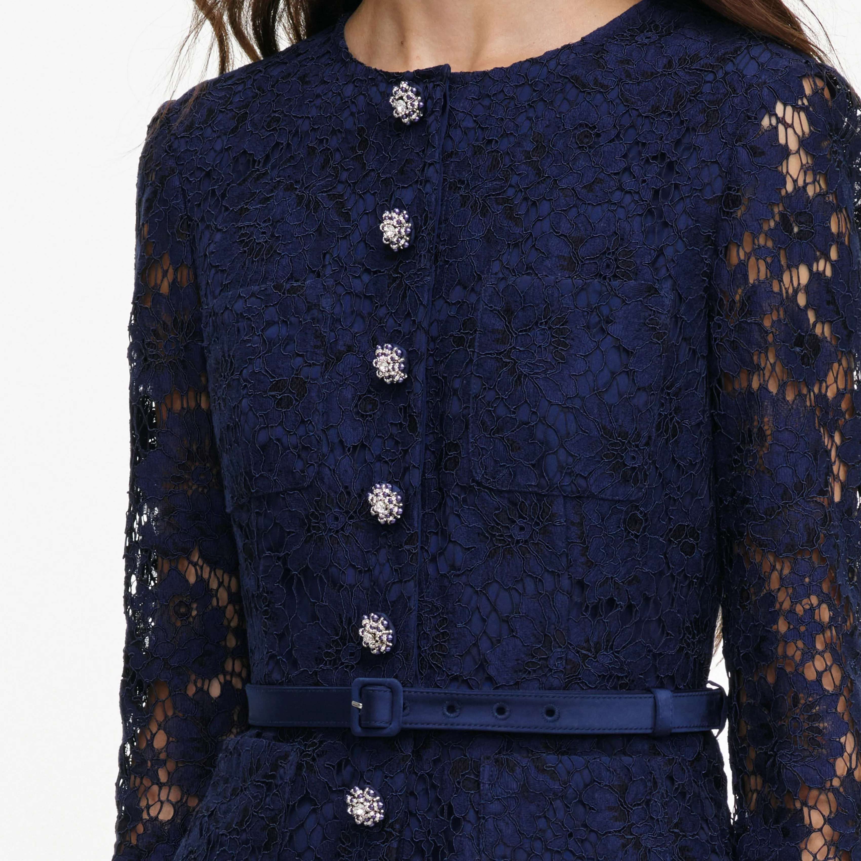 Navy Tailored Lace Satin Maxi Dress sold by Self-Portrait product image thumbnail 5