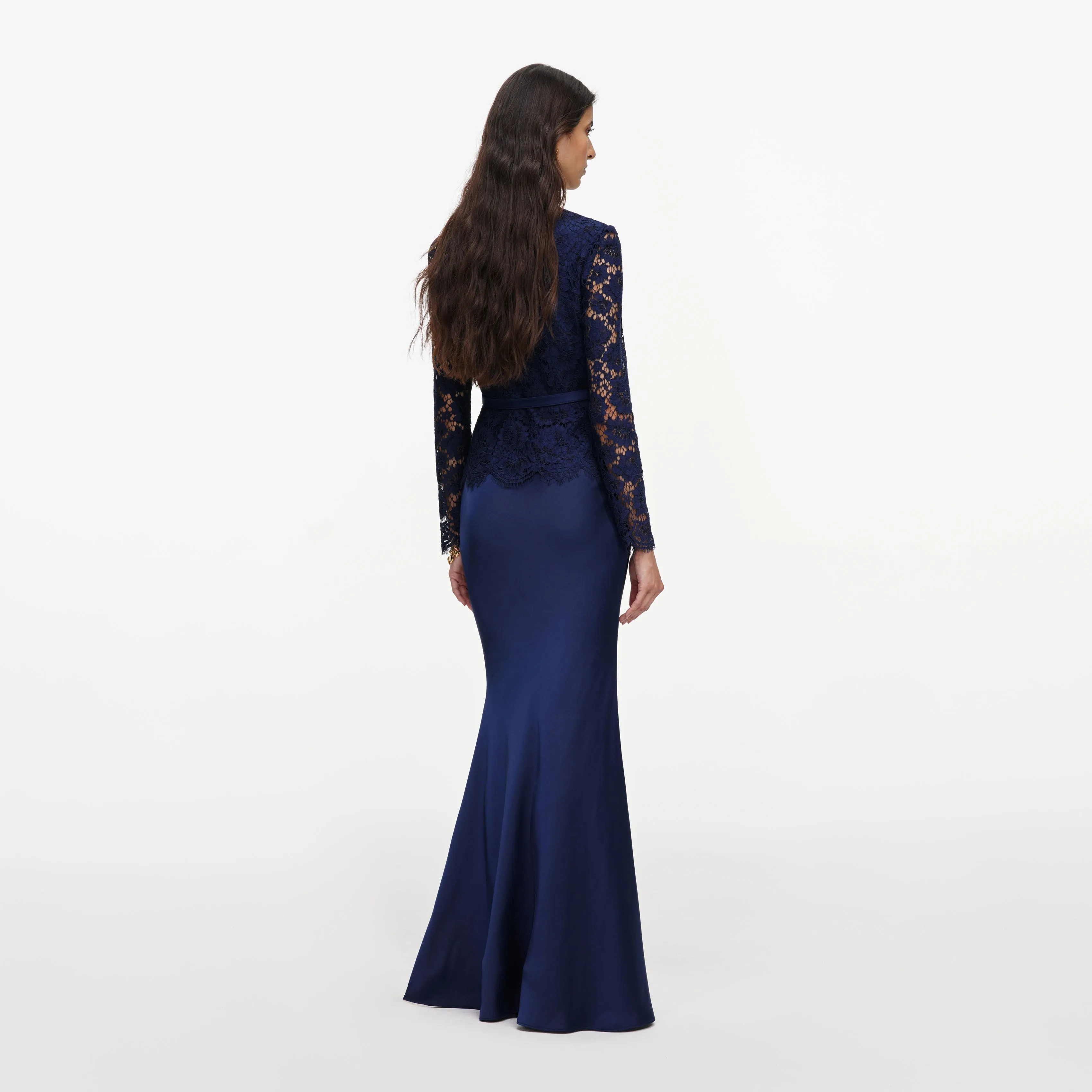 Navy Tailored Lace Satin Maxi Dress sold by Self-Portrait product image thumbnail 3