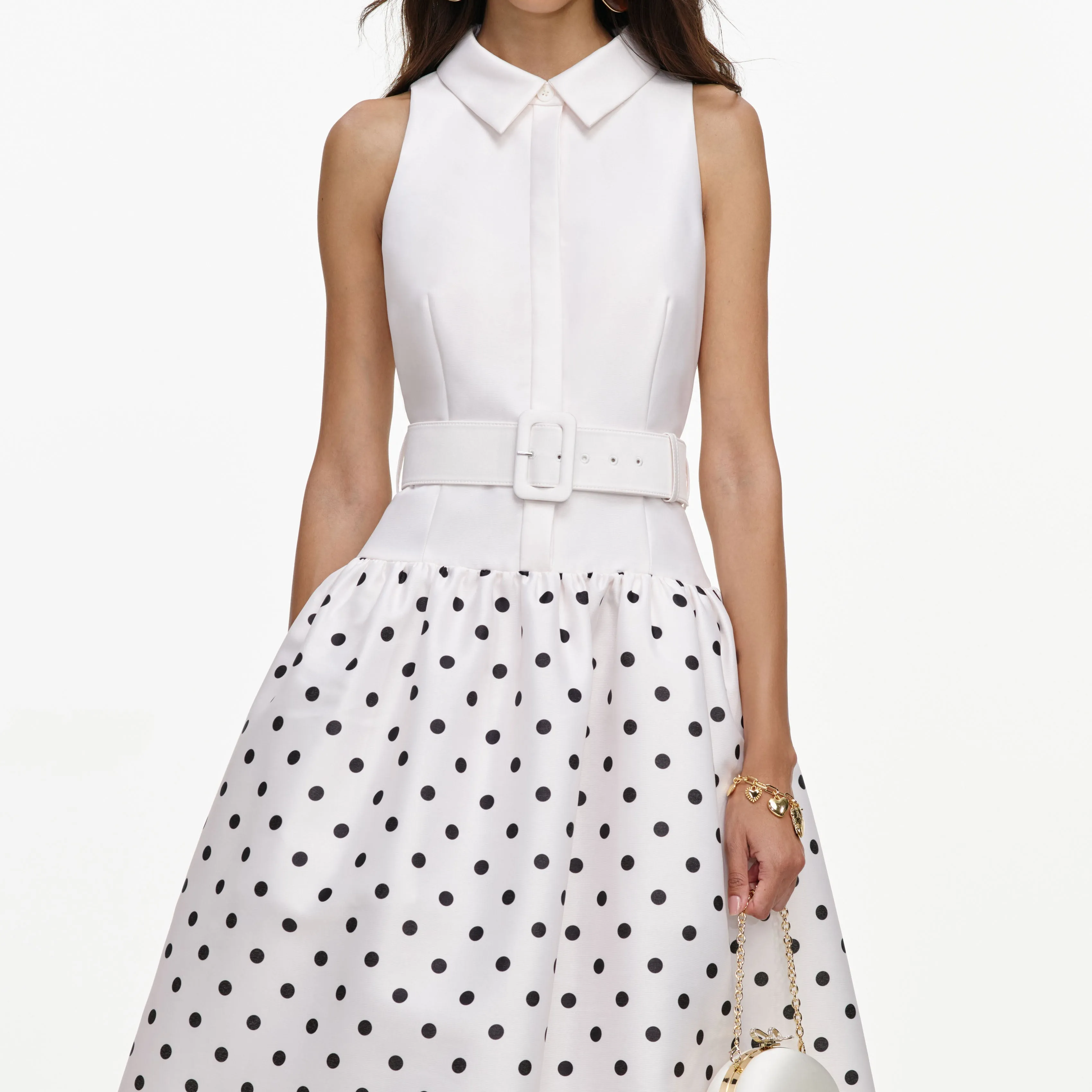 Off White Sleeveless Polka Dot Midi Dress sold by Self-Portrait product image thumbnail 4