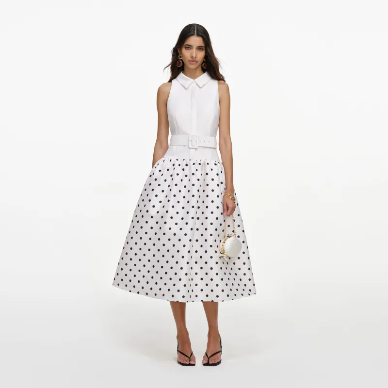 Off White Sleeveless Polka Dot Midi Dress made by Self-Portrait
