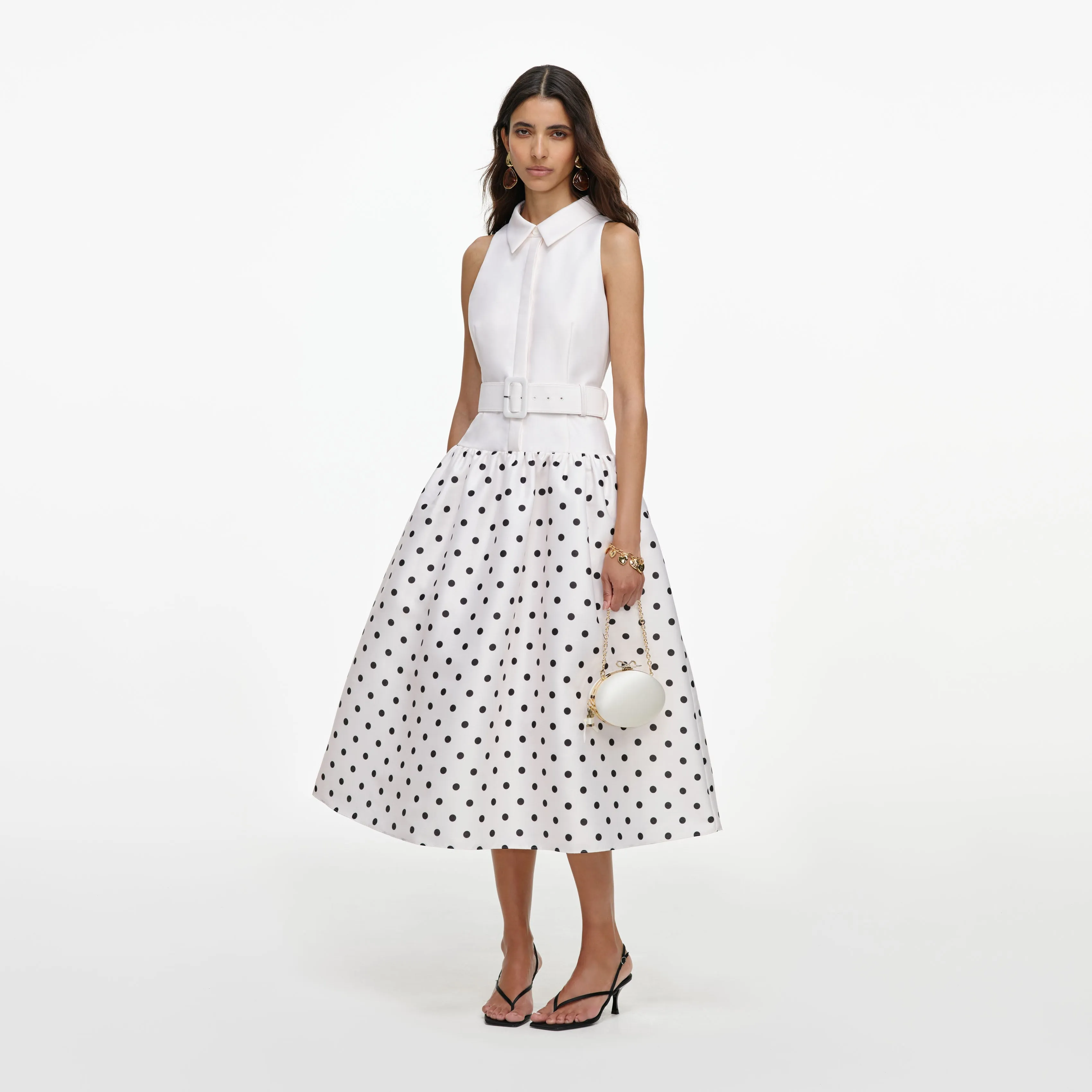 Off White Sleeveless Polka Dot Midi Dress sold by Self-Portrait product image thumbnail 2
