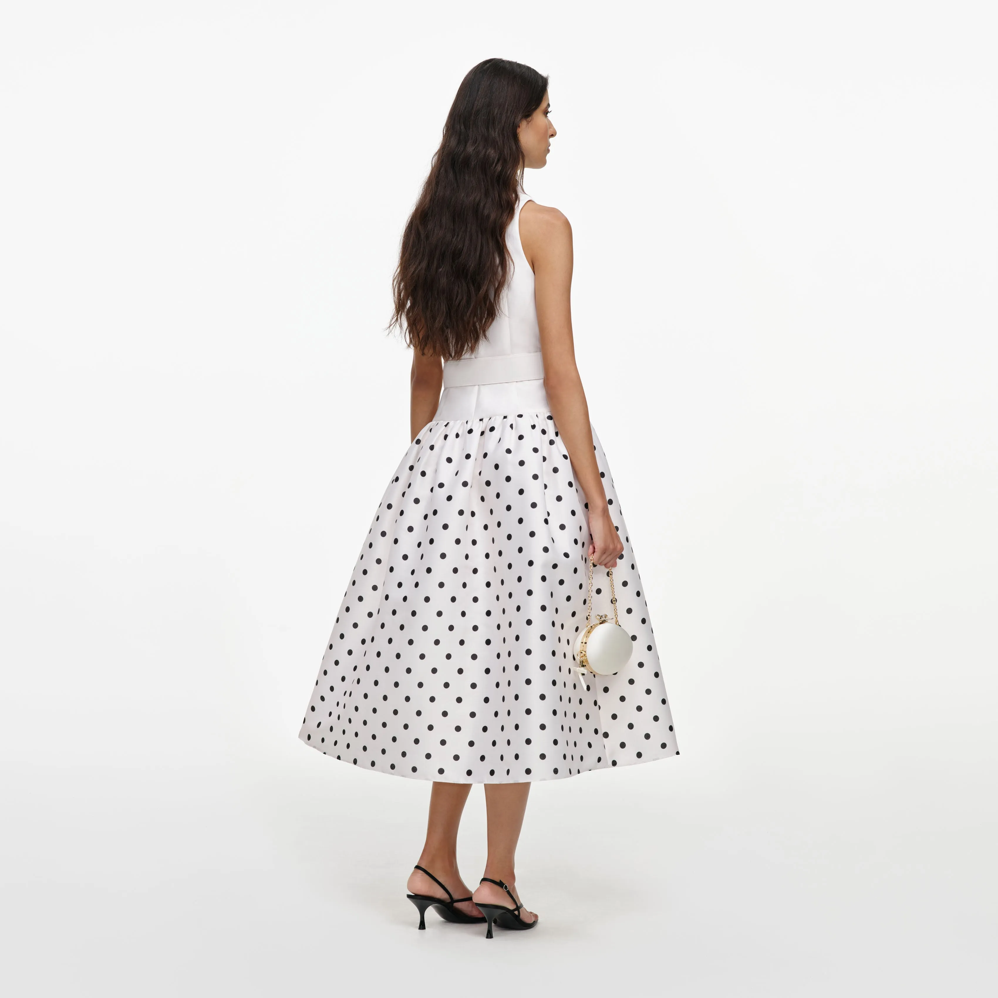Off White Sleeveless Polka Dot Midi Dress sold by Self-Portrait product image thumbnail 3
