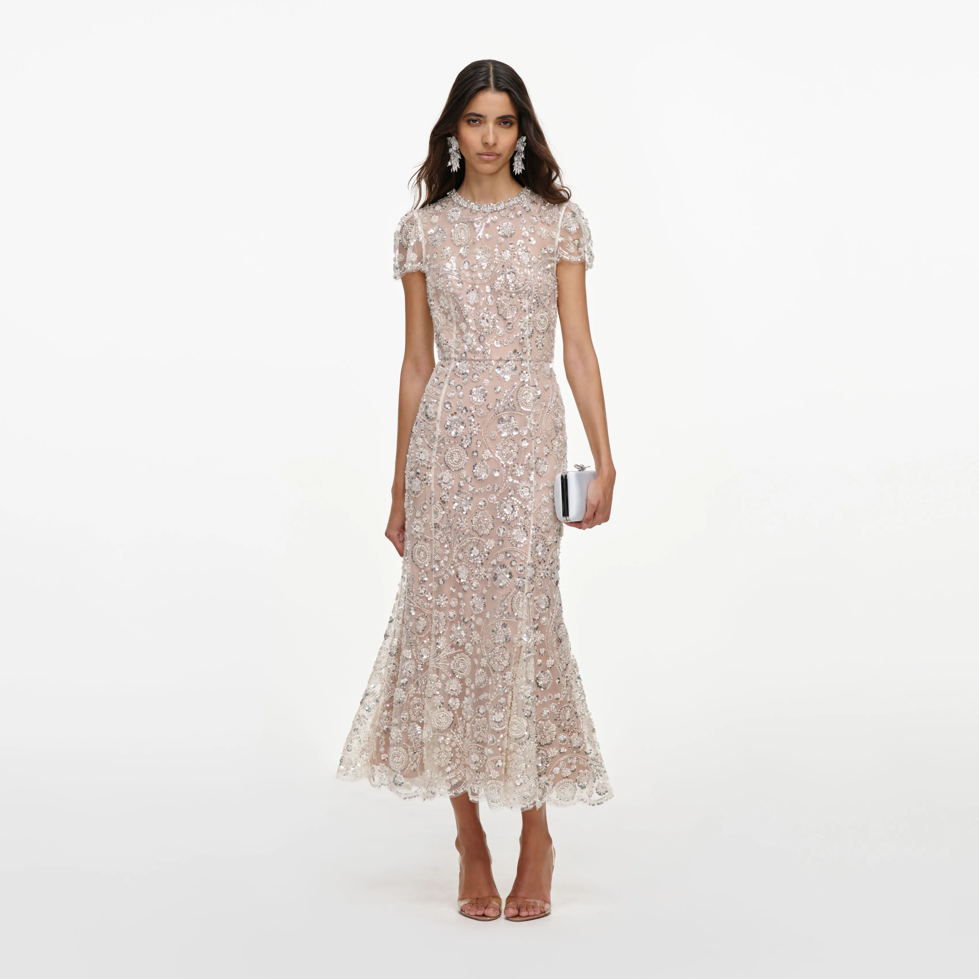 Cream Sequin Embellished Midi Dress sold by Self-Portrait