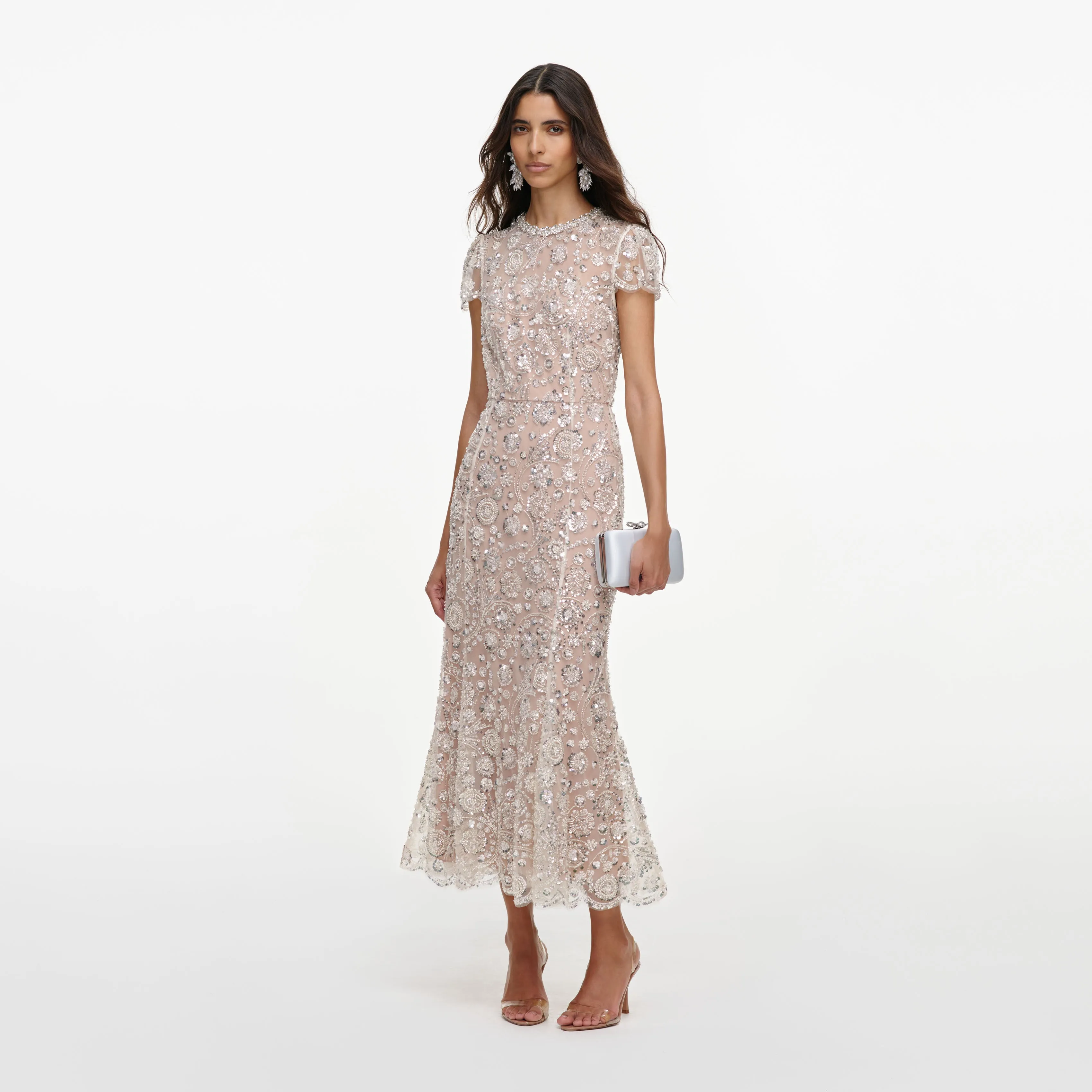 Cream Sequin Embellished Midi Dress sold by Self-Portrait product image thumbnail 2