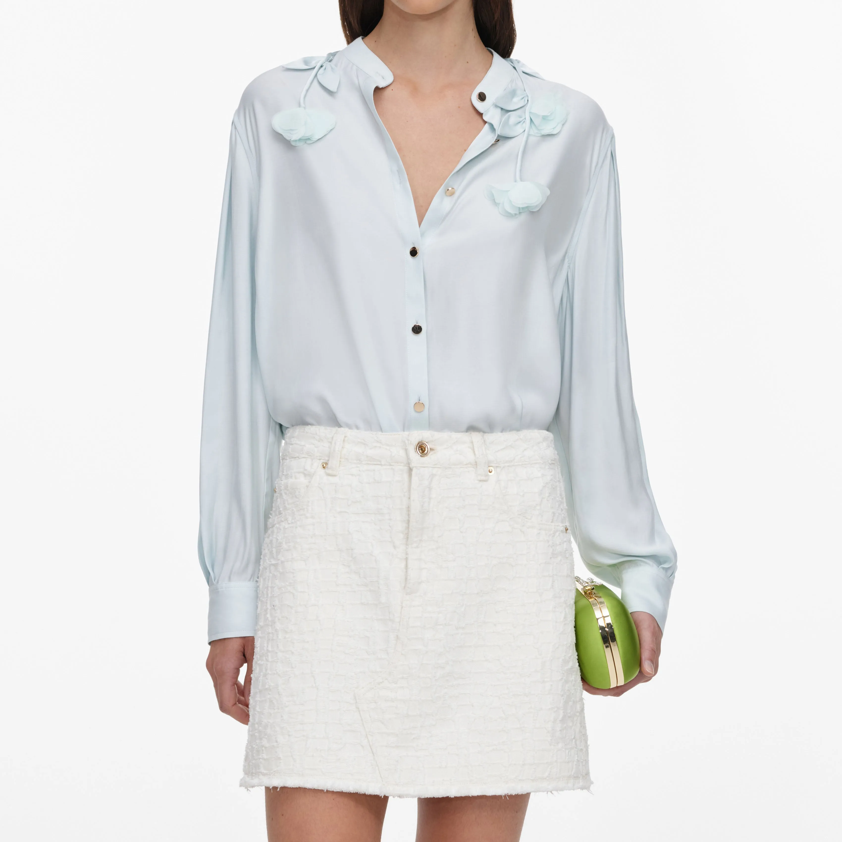 Cream Textured Denim Mini Skirt sold by Self-Portrait product image thumbnail 4