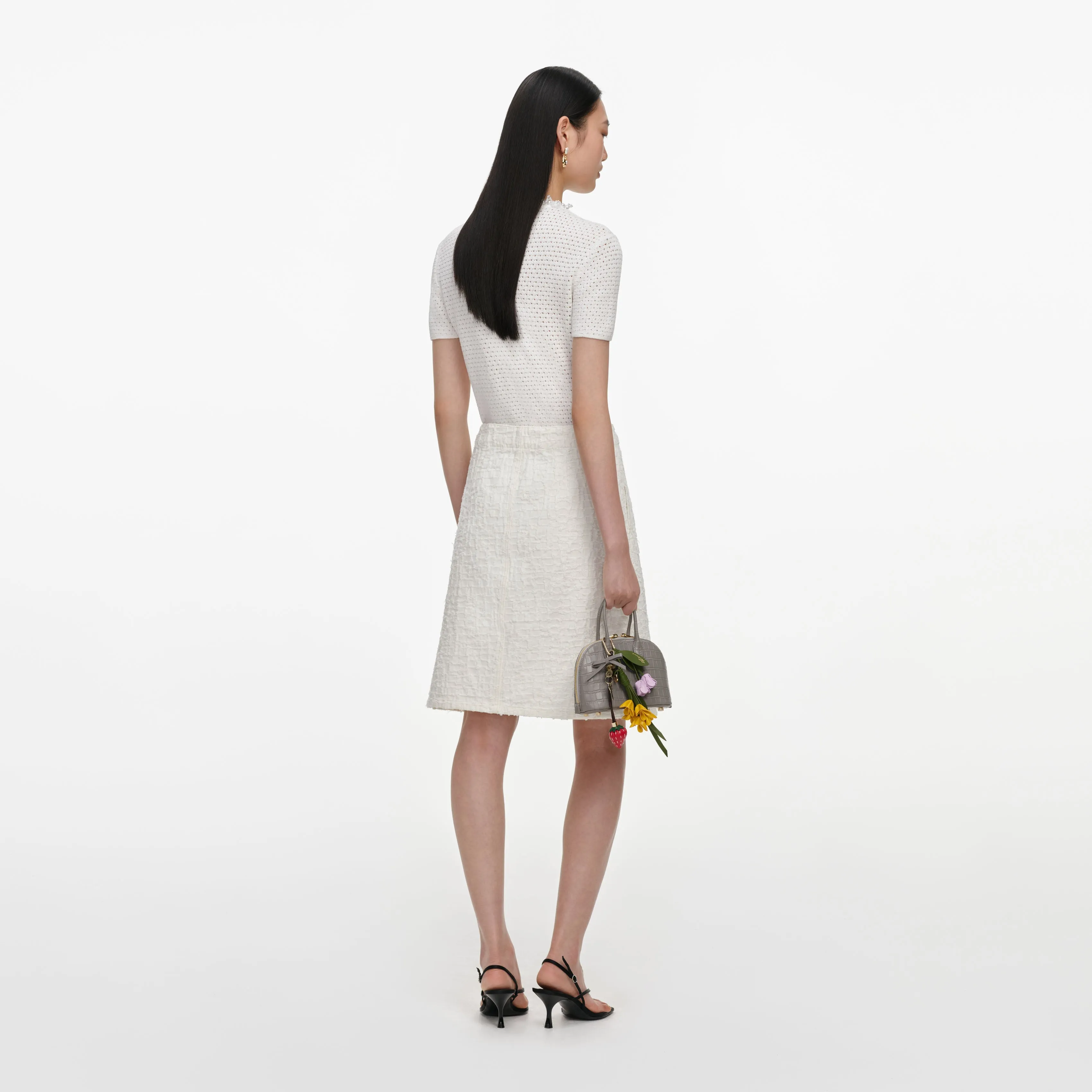 Cream Textured Denim Midi Skirt sold by Self-Portrait product image thumbnail 3