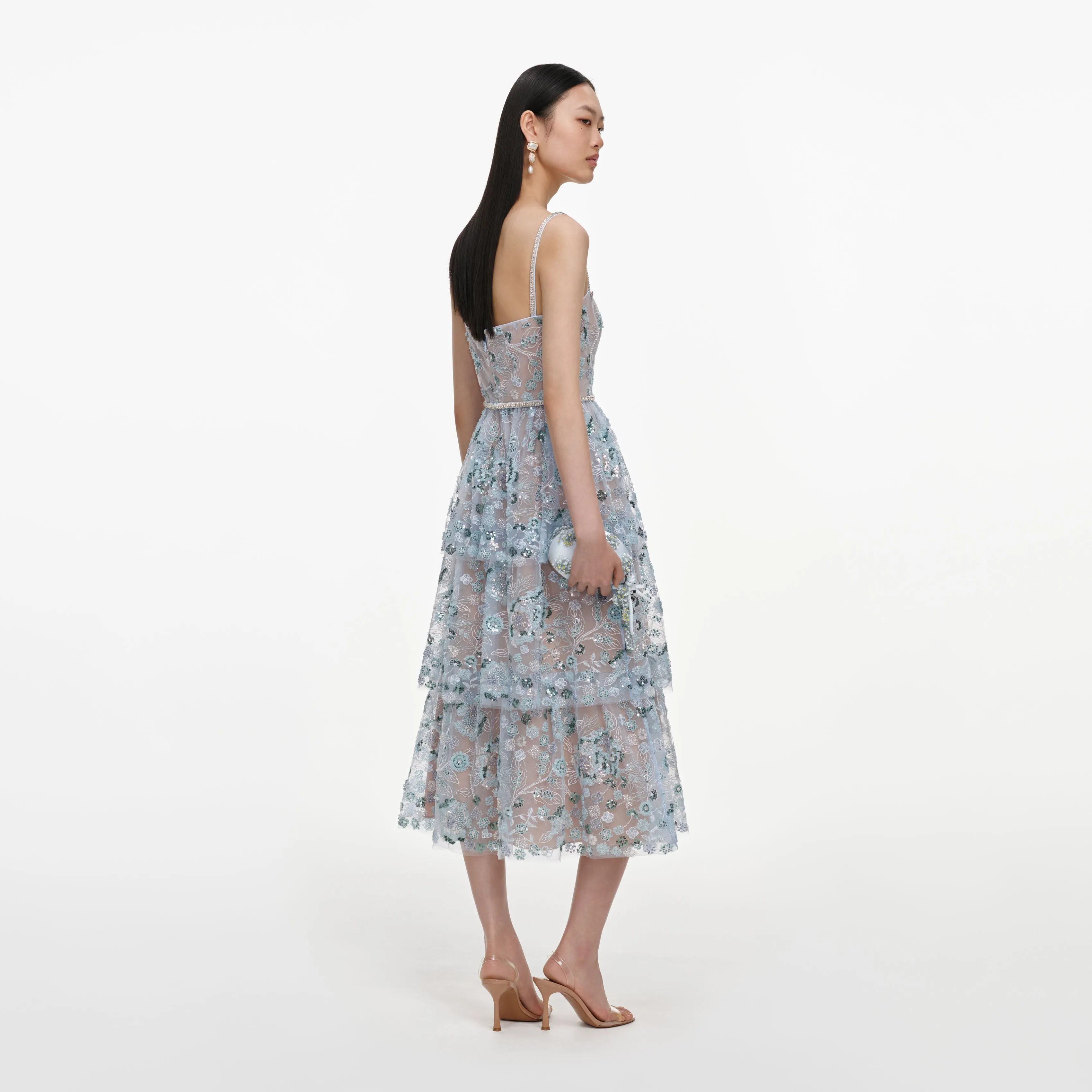 Blue Sequin Embellished Tiered Midi Dress sold by Self-Portrait product image thumbnail 3