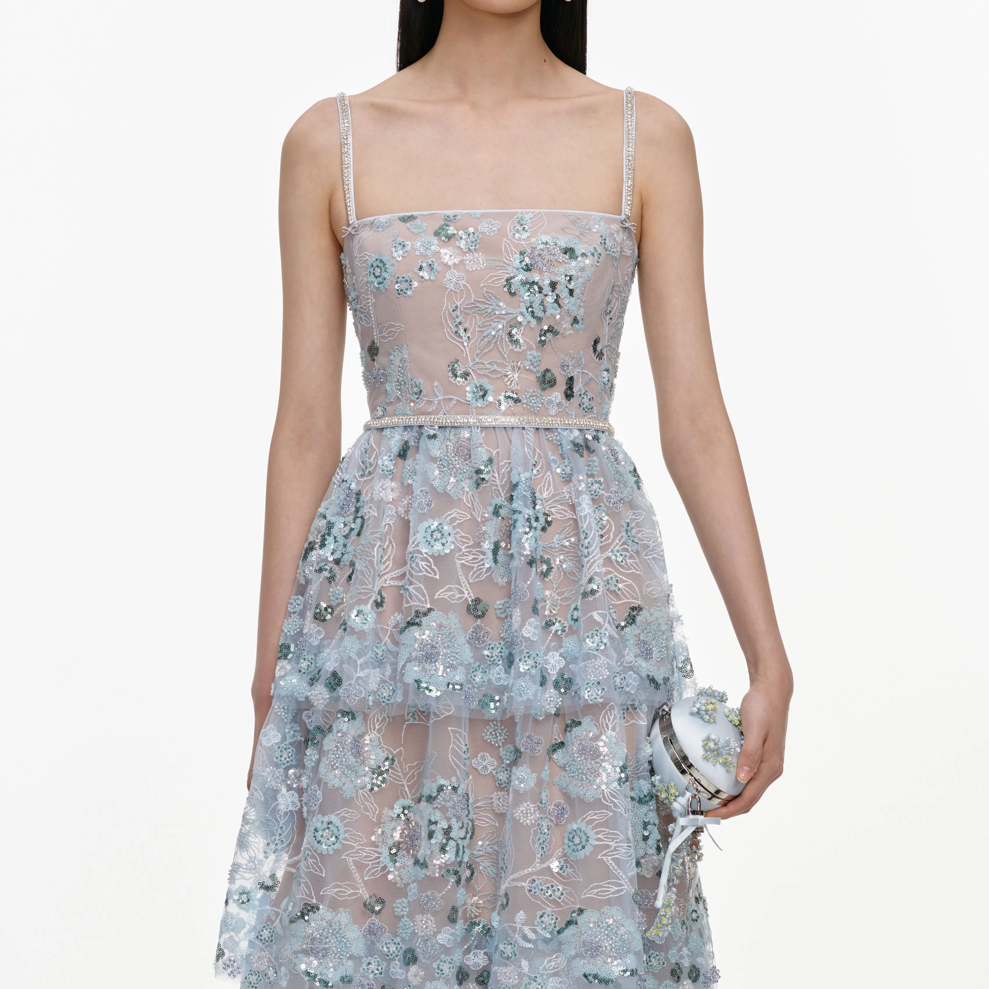 Blue Sequin Embellished Tiered Midi Dress sold by Self-Portrait product image thumbnail 4