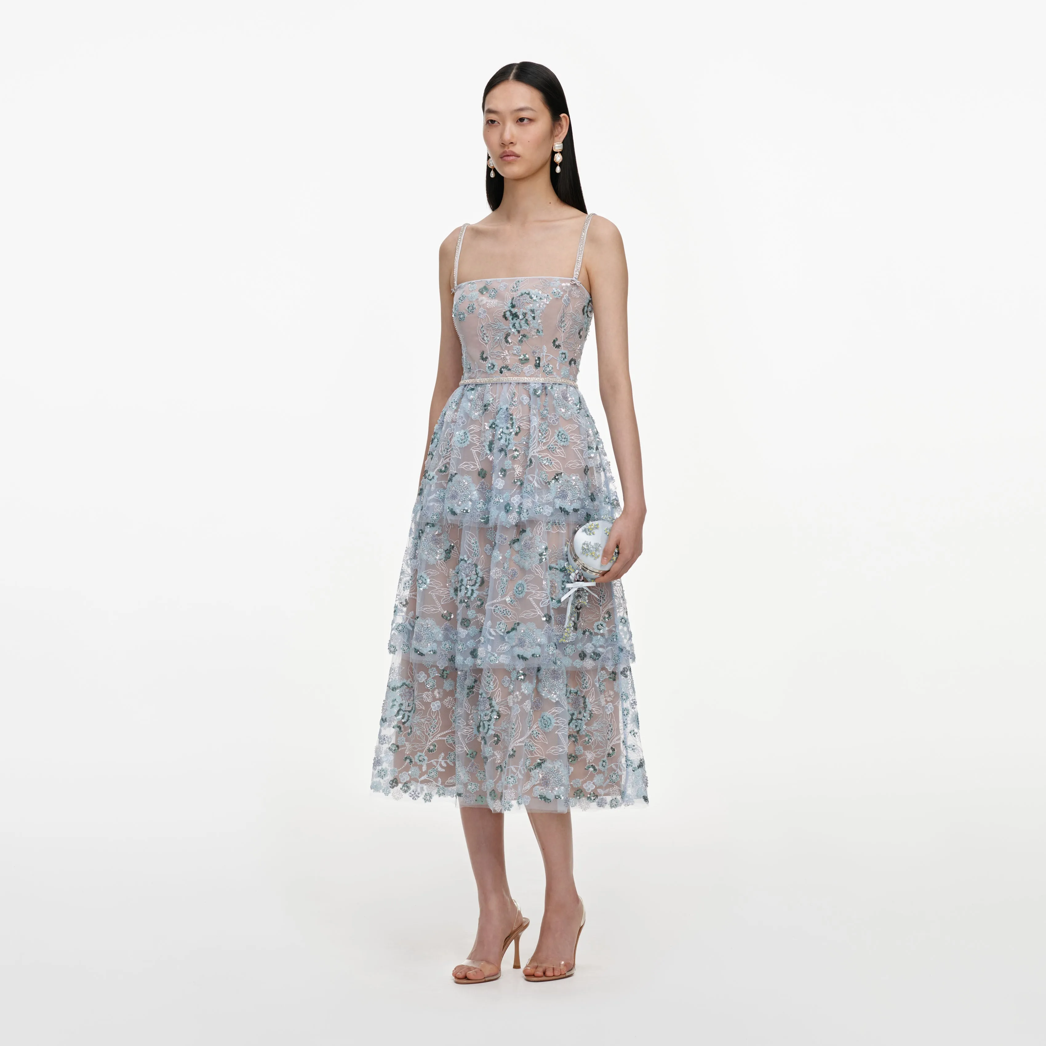 Blue Sequin Embellished Tiered Midi Dress sold by Self-Portrait product image thumbnail 2
