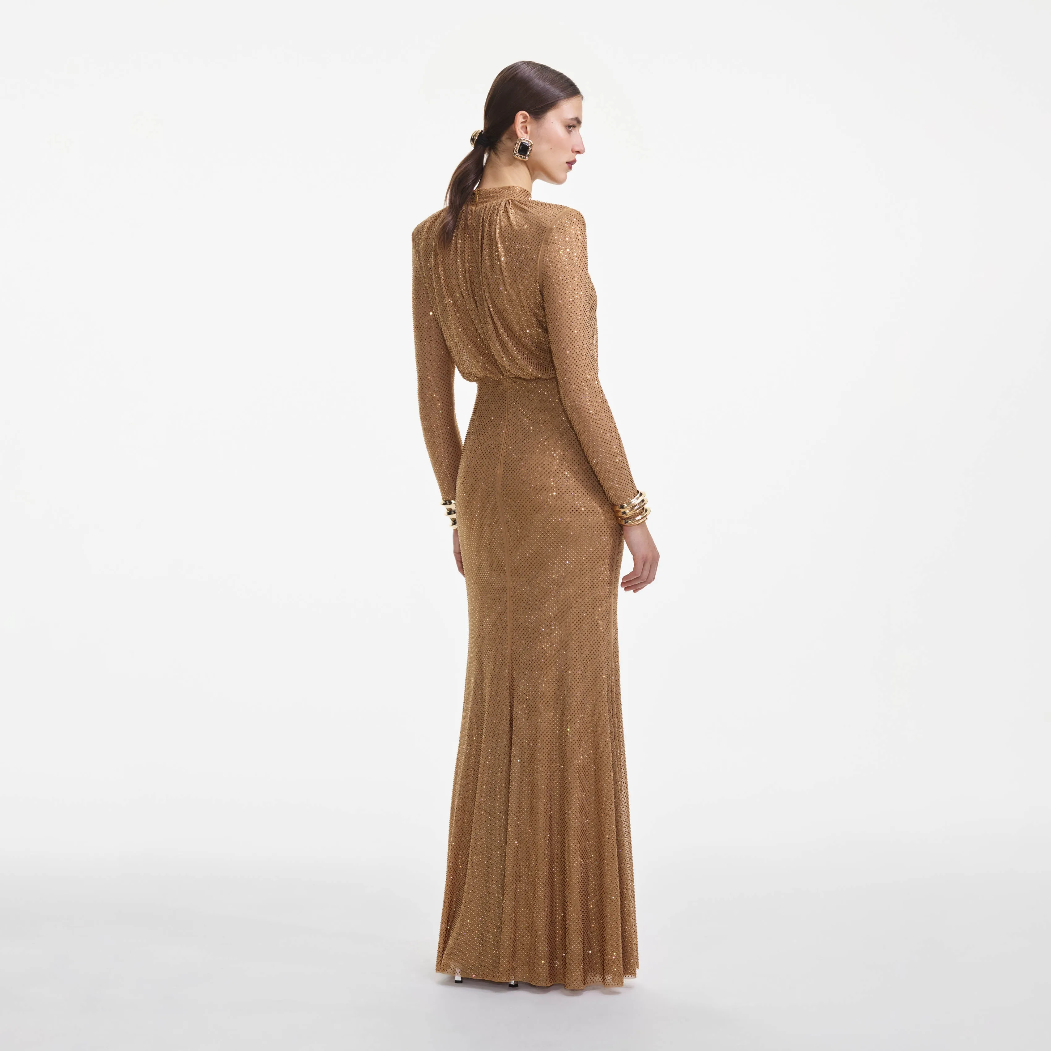 Brown Rhinestone Gathered Maxi Dress sold by Self-Portrait product image thumbnail 3