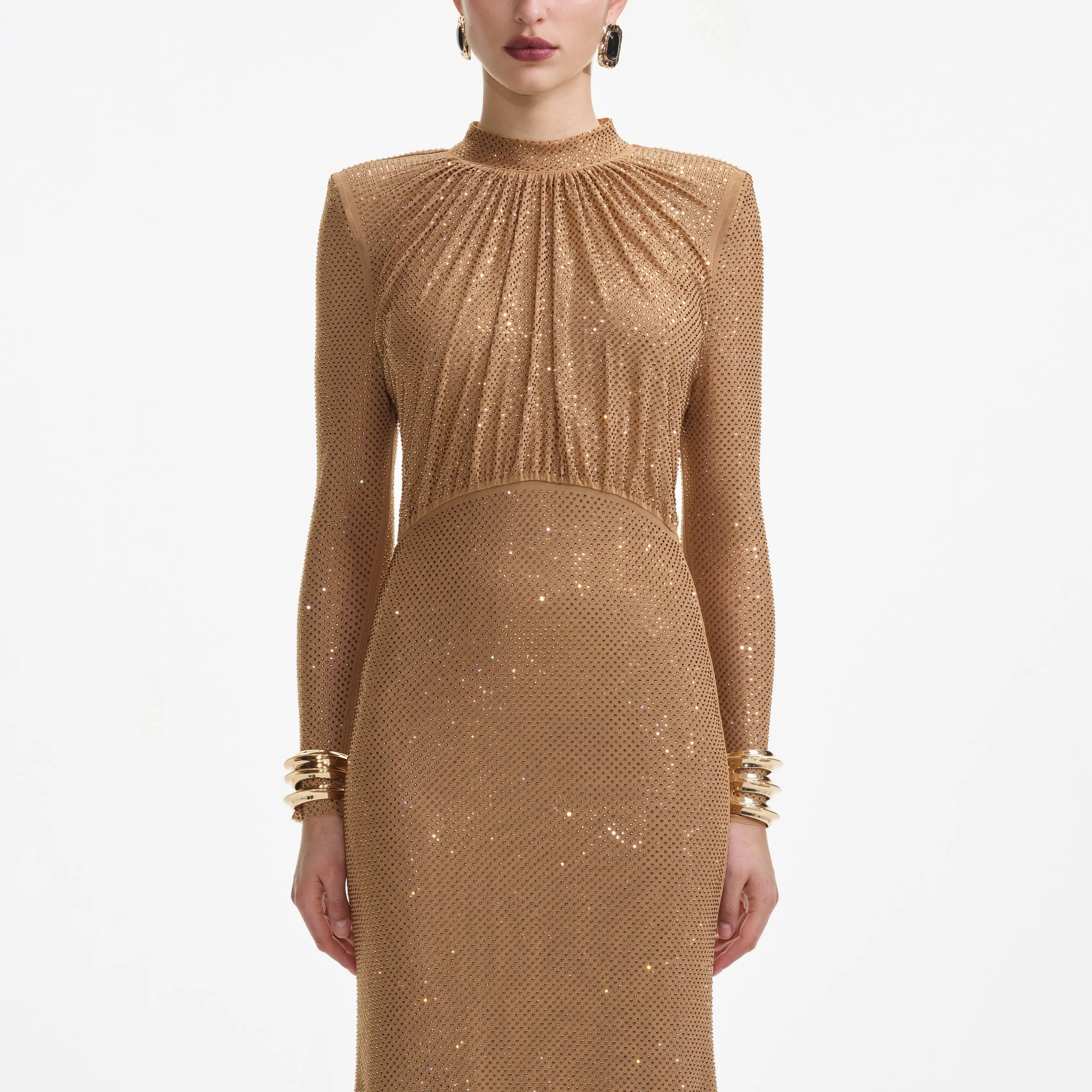 Brown Rhinestone Gathered Maxi Dress sold by Self-Portrait product image thumbnail 4
