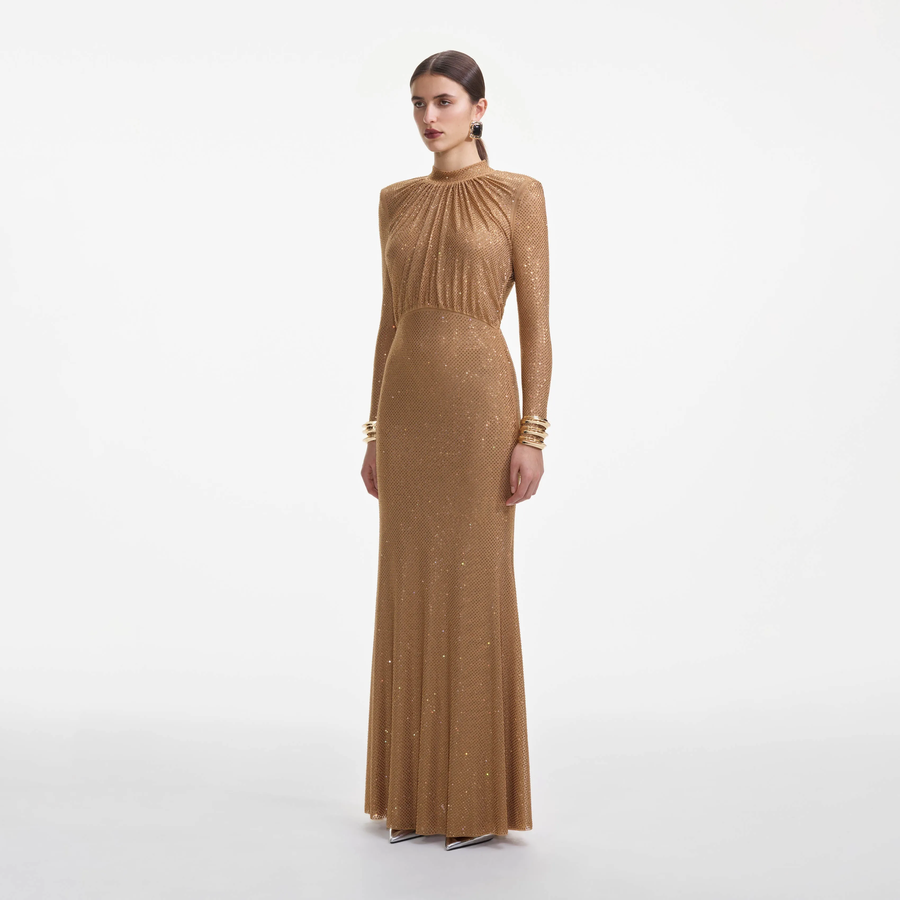 Brown Rhinestone Gathered Maxi Dress sold by Self-Portrait product image thumbnail 2