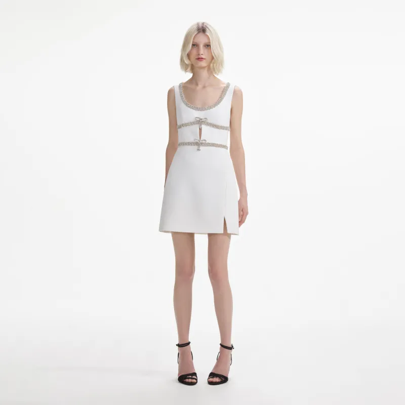 White Diamante Bow Trim Mini Dress made by Self-Portrait