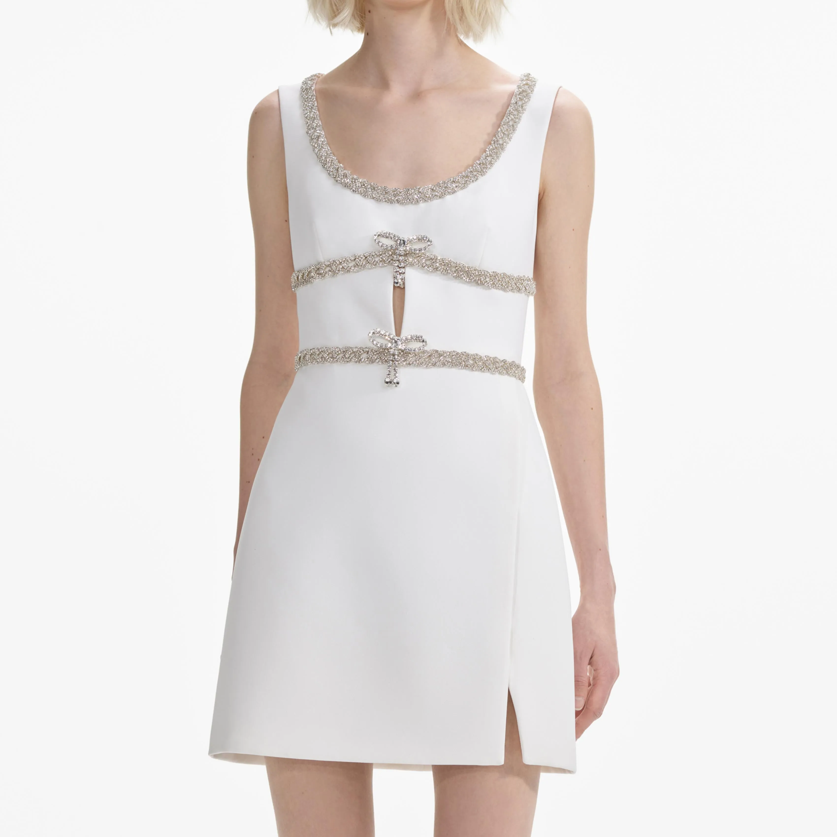 White Diamante Bow Trim Mini Dress sold by Self-Portrait product image thumbnail 4