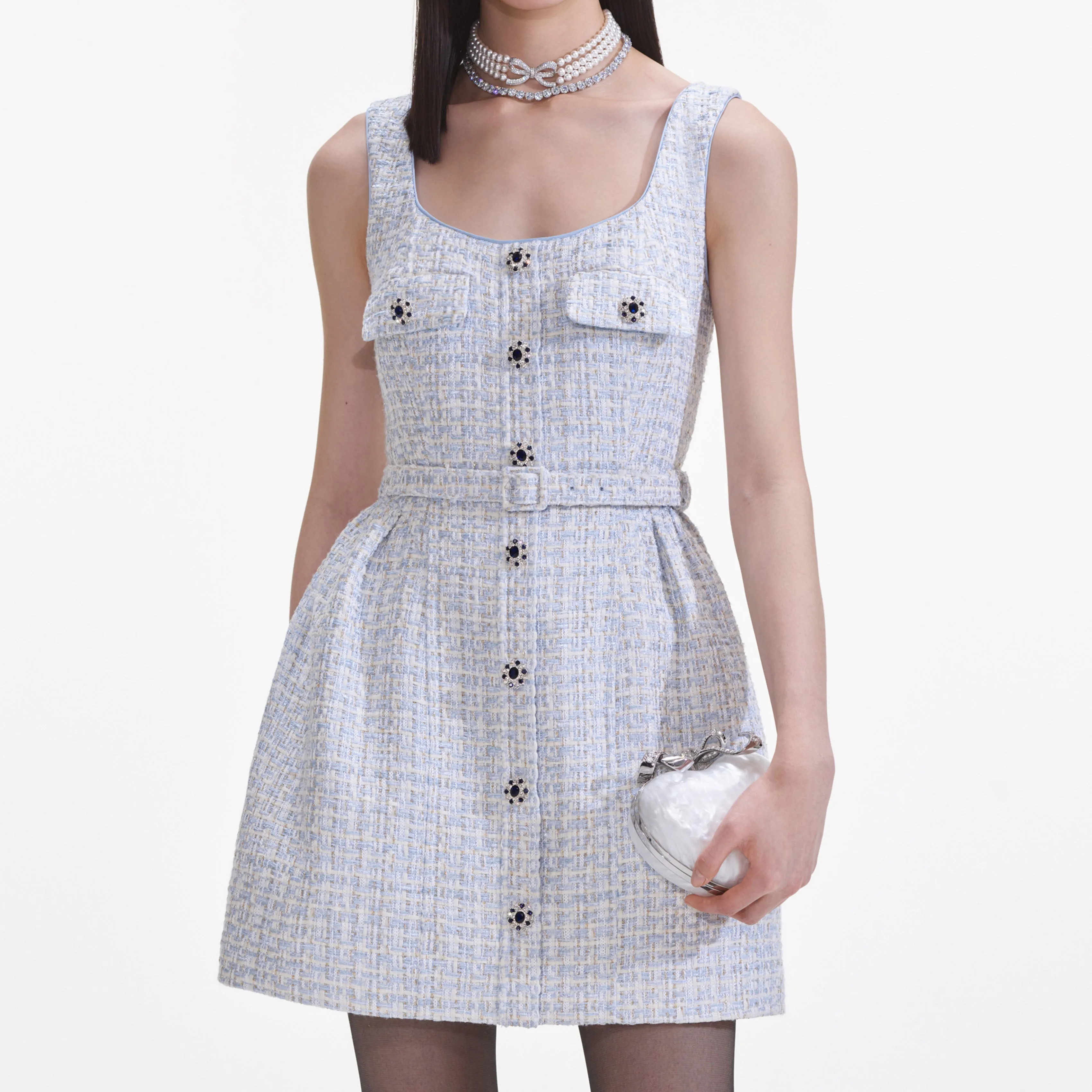 Blue Boucle Sleeveless Mini Dress sold by Self-Portrait product image thumbnail 4