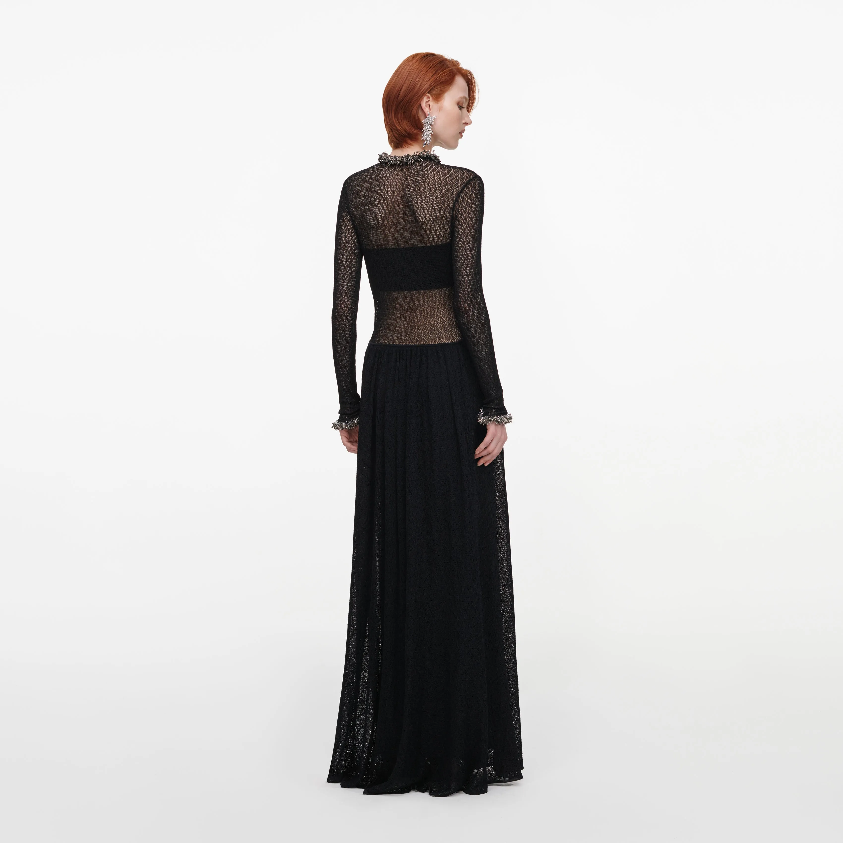 Black Pointelle Knit Embellished Maxi Dress sold by Self-Portrait product image thumbnail 3