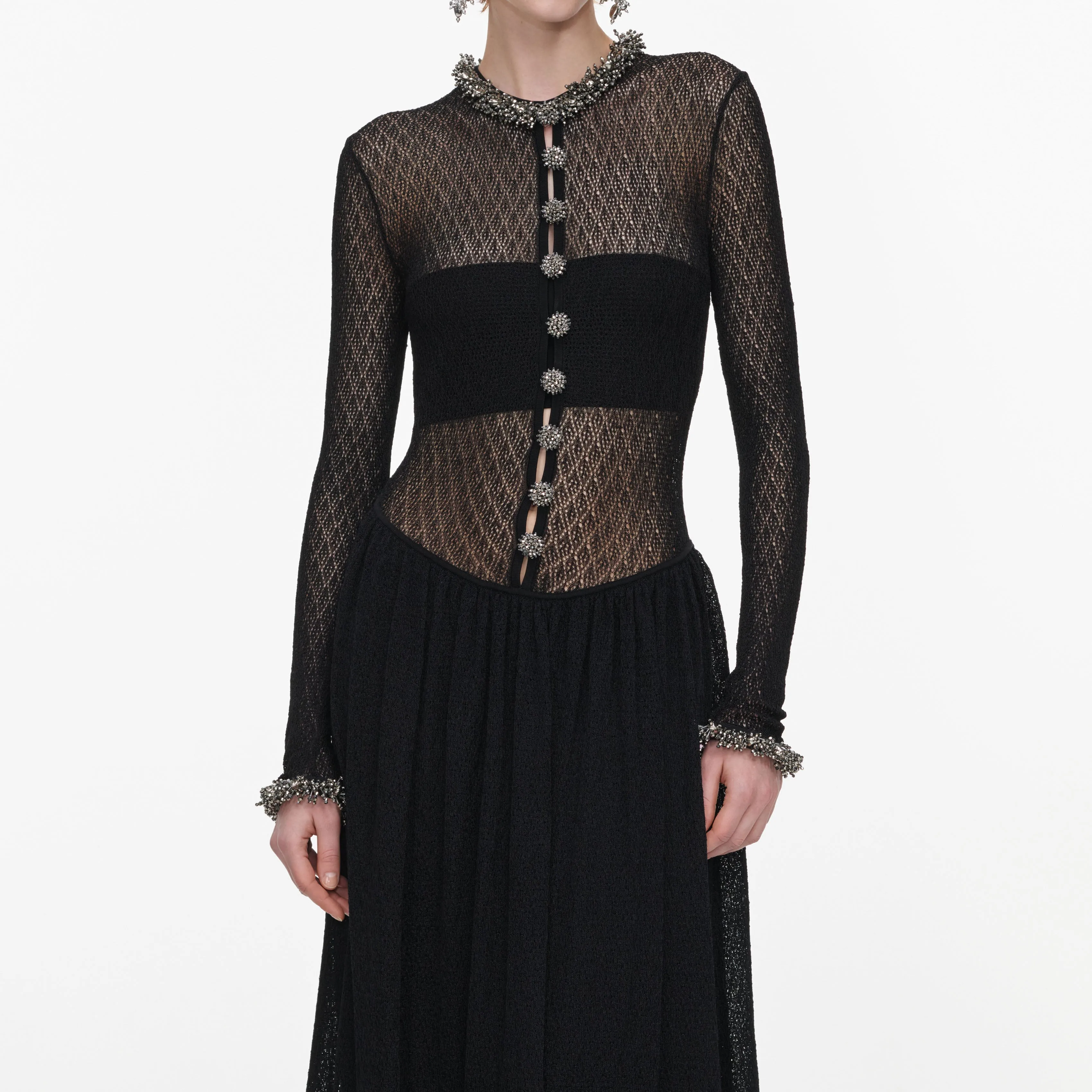 Black Pointelle Knit Embellished Maxi Dress sold by Self-Portrait product image thumbnail 4