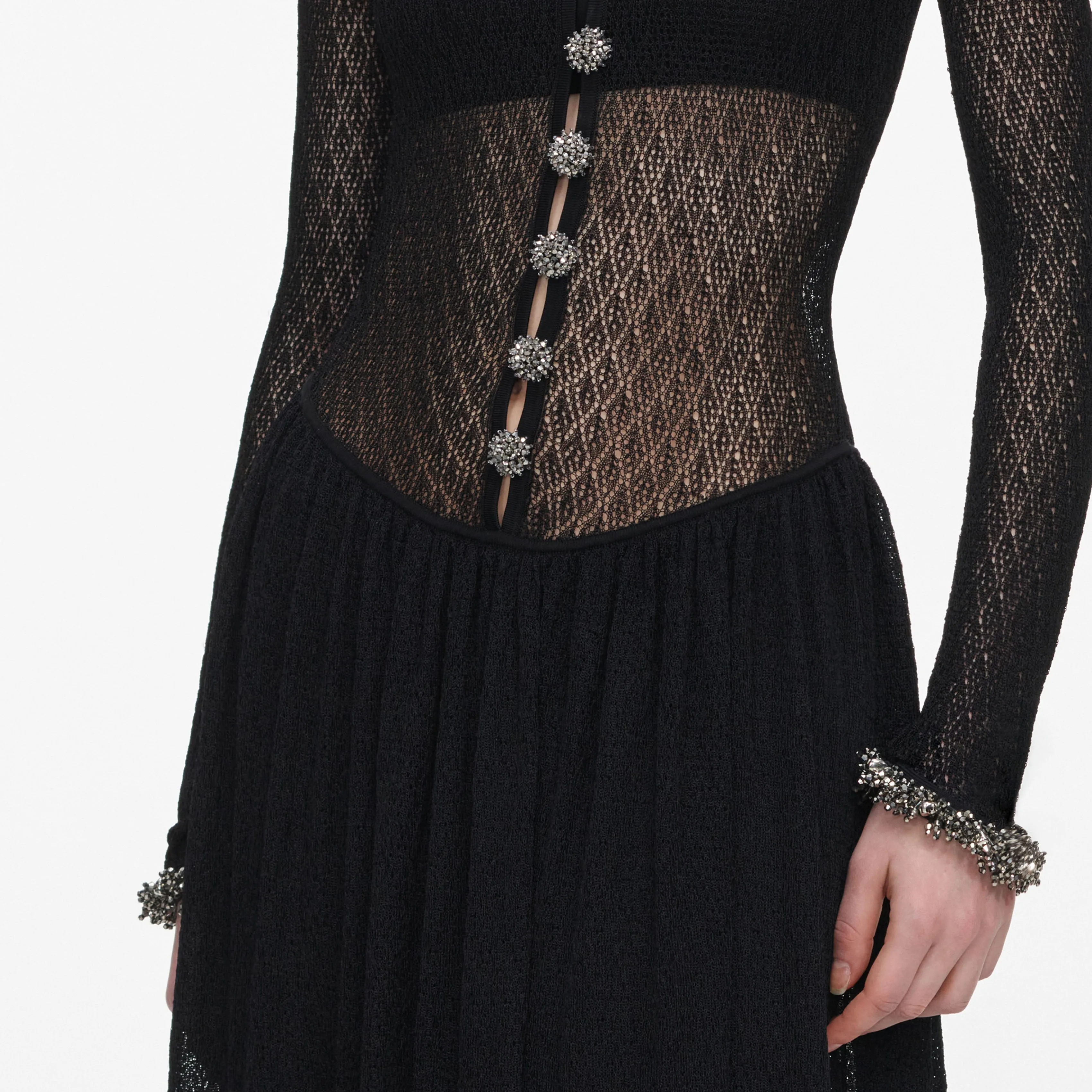 Black Pointelle Knit Embellished Maxi Dress sold by Self-Portrait product image thumbnail 5