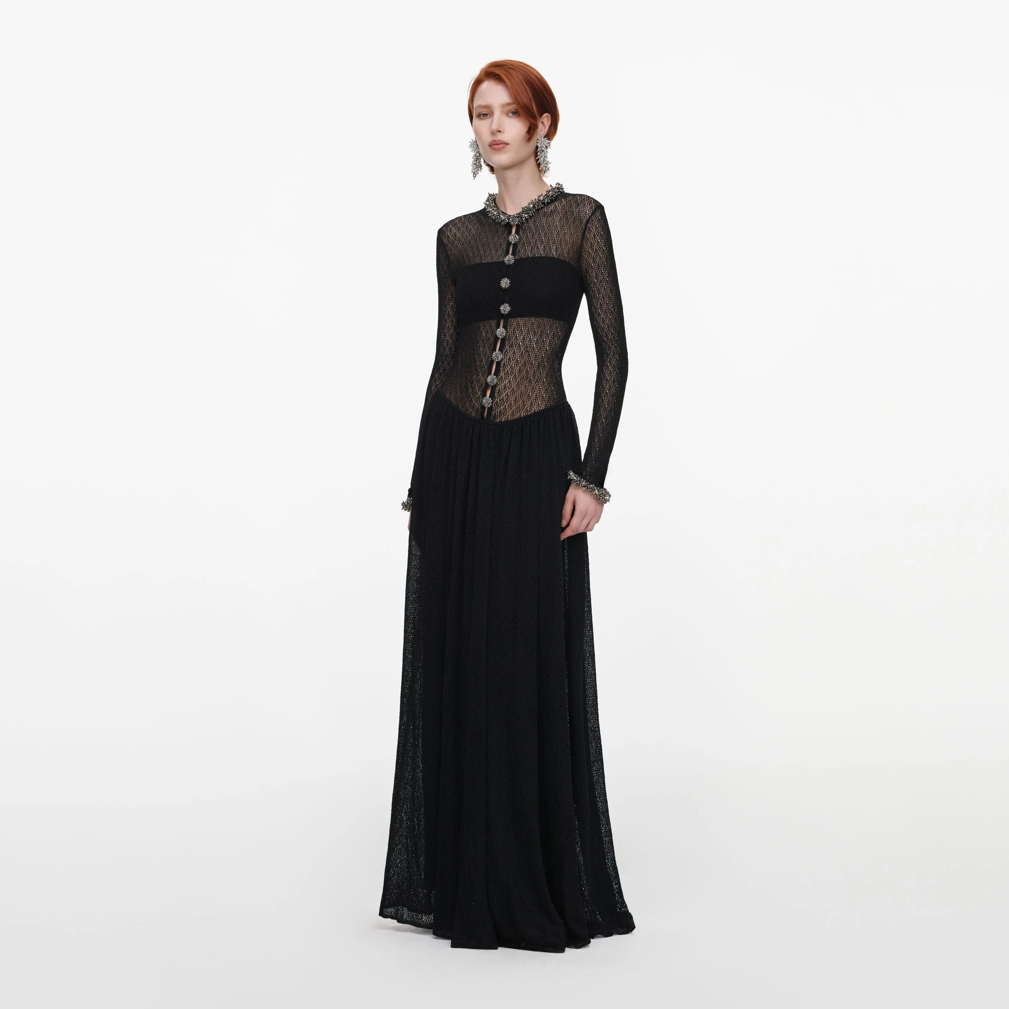 Black Pointelle Knit Embellished Maxi Dress sold by Self-Portrait product image thumbnail 2