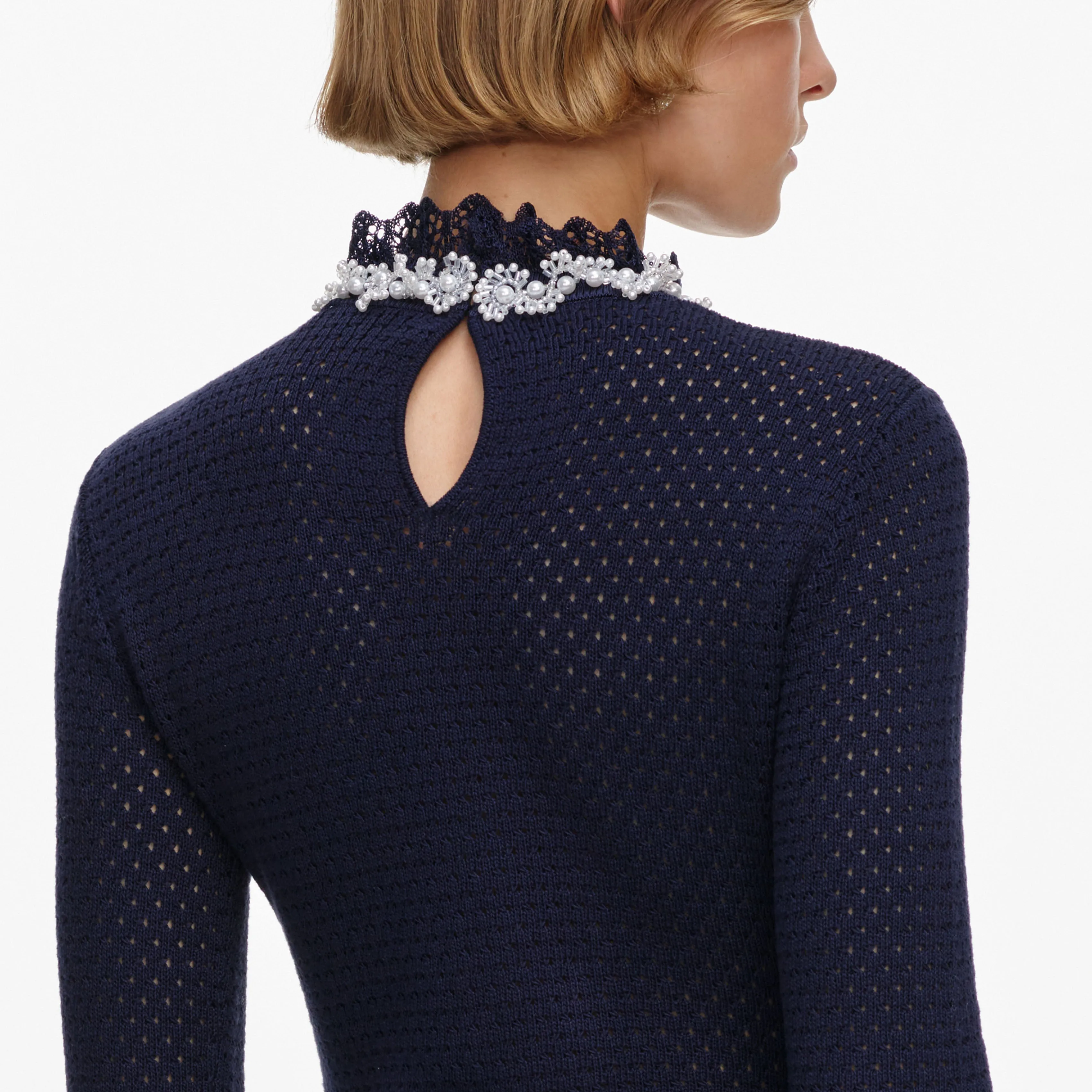 Navy Pearl Trim Knit Mini Dress sold by Self-Portrait product image thumbnail 5