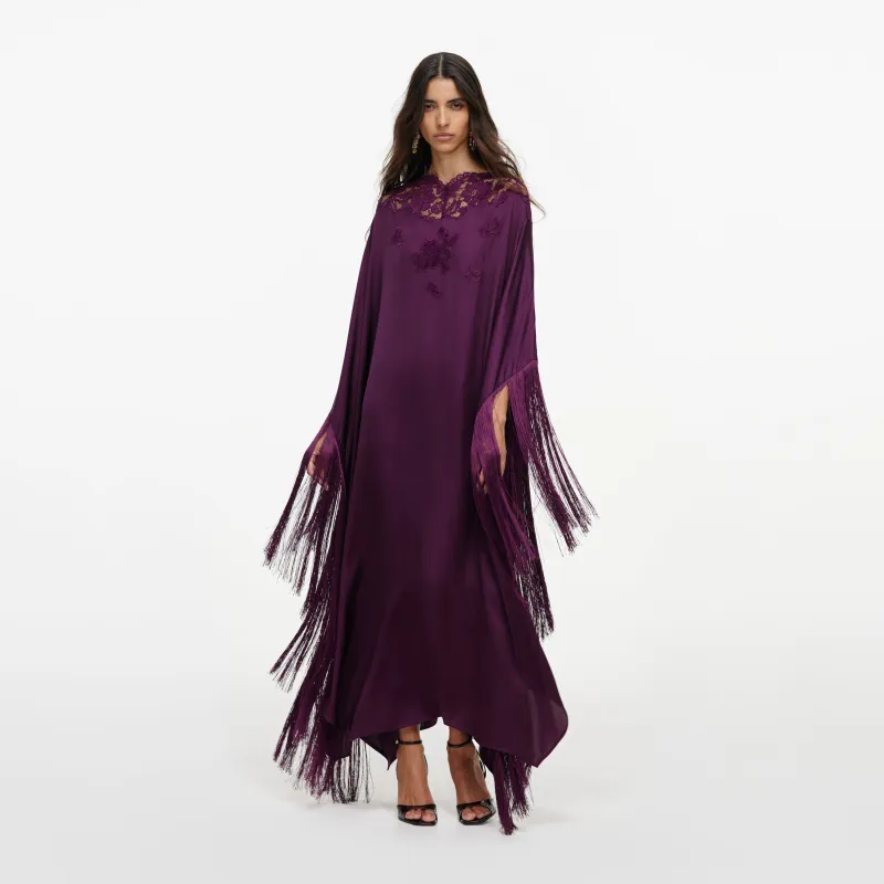 Purple Satin Fringed Kaftan made by Self-Portrait